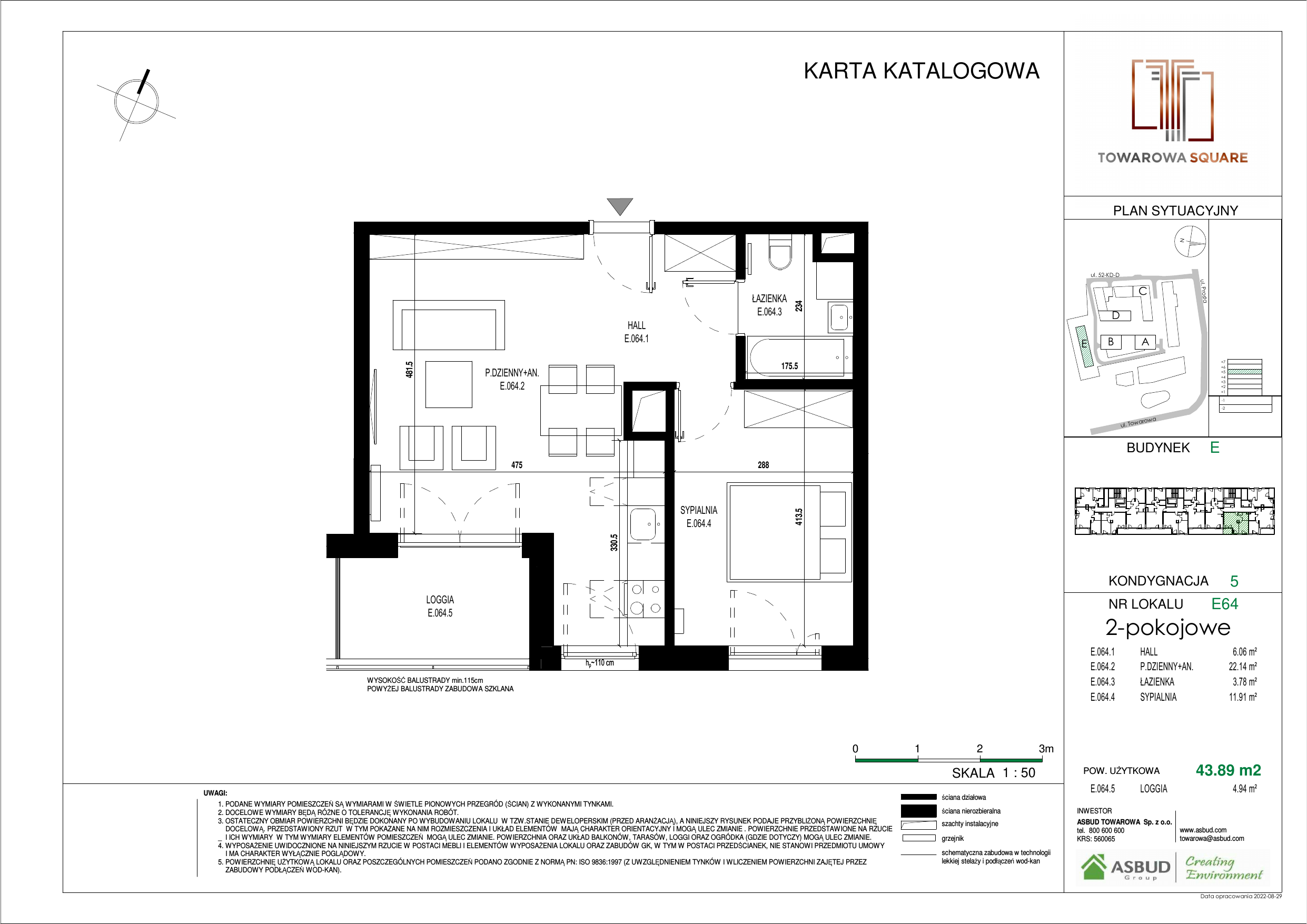 Apartament 43,89 m², piętro 4, oferta nr E.064, Towarowa Square, Warszawa, Wola, Czyste, ul. Towarowa-idx