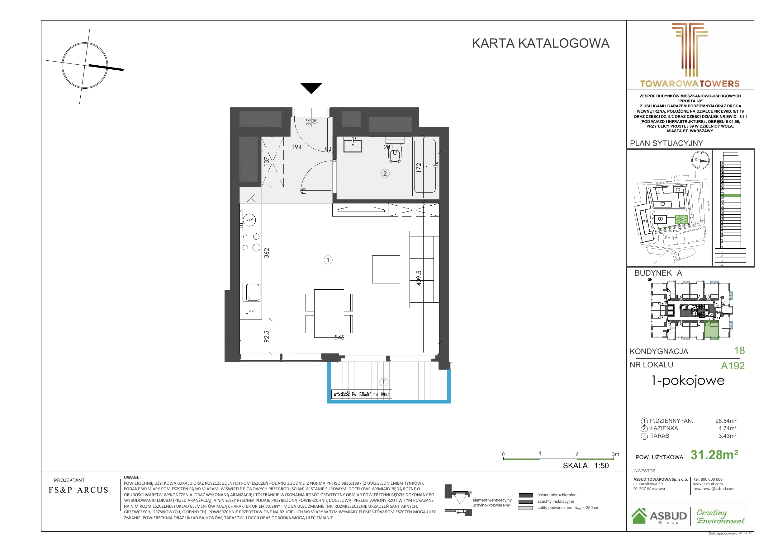 Apartament 32,14 m², piętro 18, oferta nr A.192, Towarowa Towers, Warszawa, Wola, Czyste, ul. Towarowa-idx