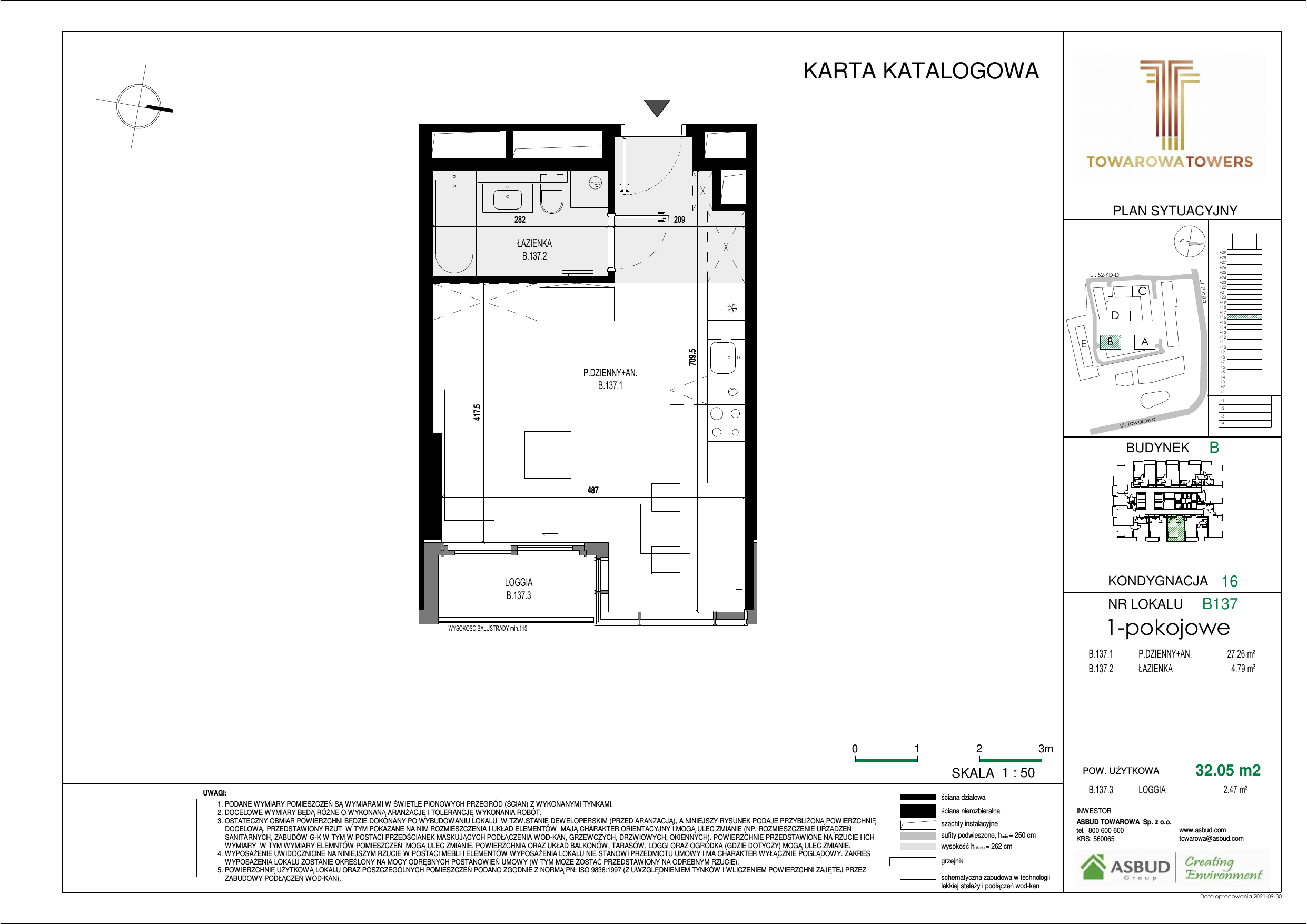 Apartament 32,05 m², piętro 16, oferta nr B.137, Towarowa Towers, Warszawa, Wola, Czyste, ul. Towarowa-idx