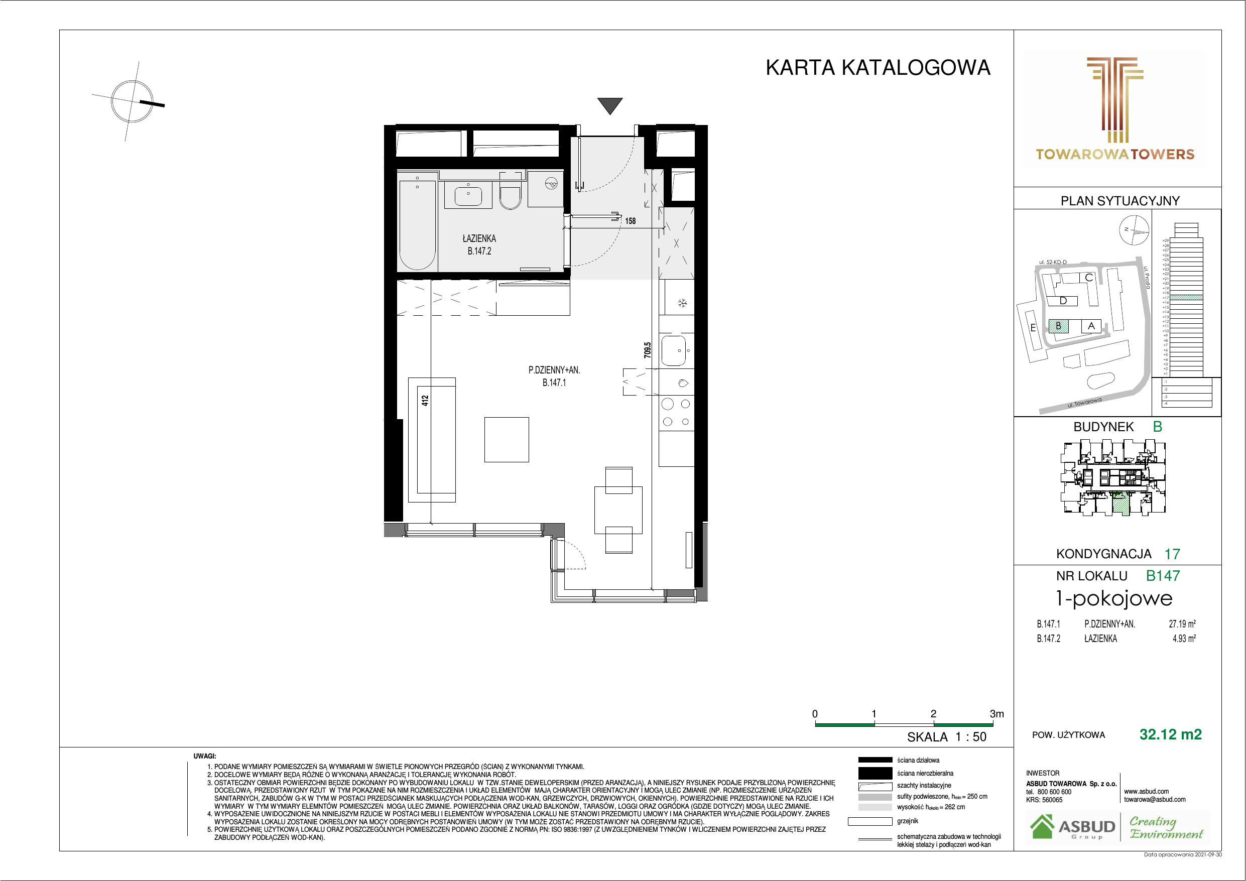 Apartament 32,12 m², piętro 17, oferta nr B.147, Towarowa Towers, Warszawa, Wola, Czyste, ul. Towarowa-idx