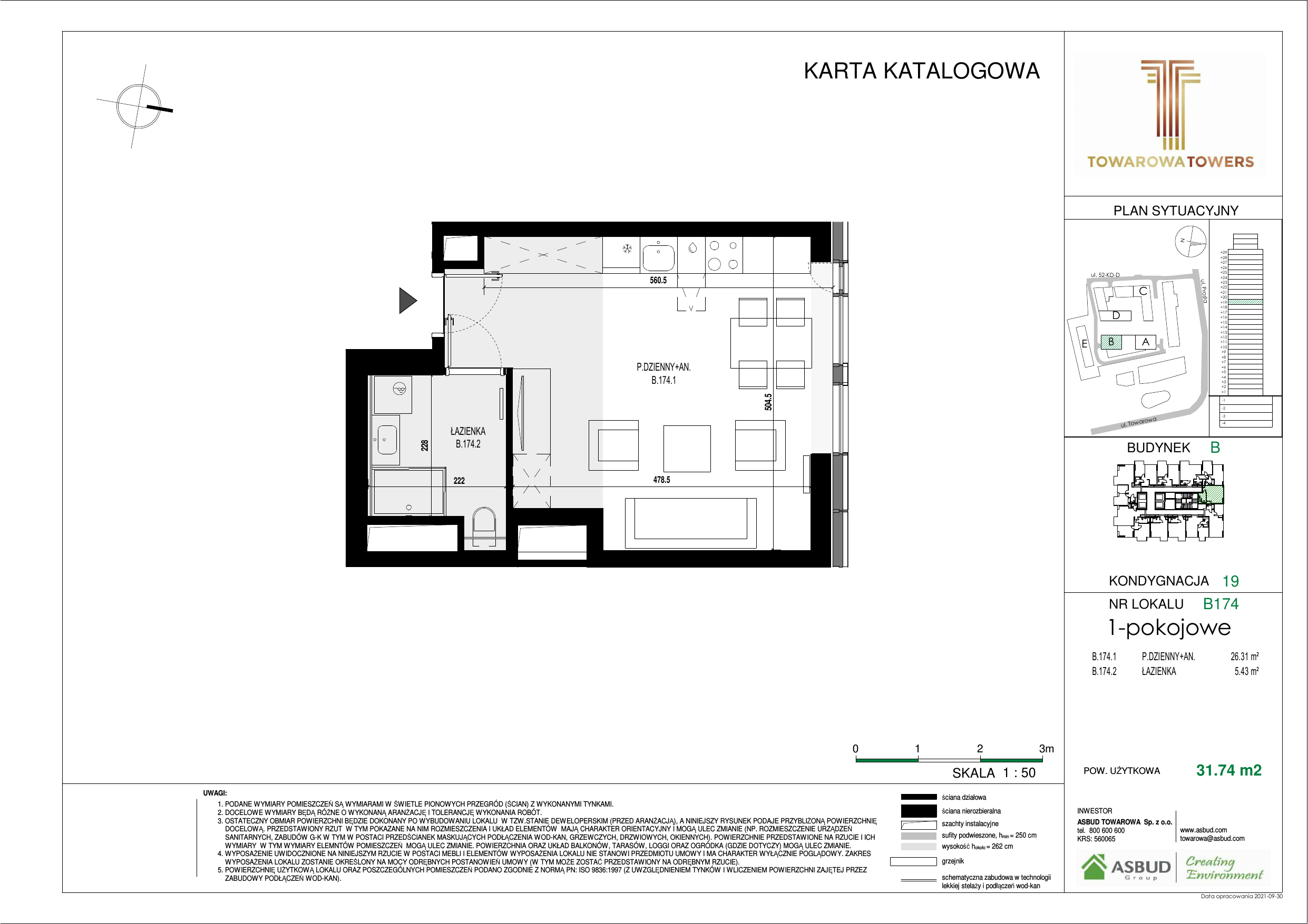 Apartament 31,74 m², piętro 19, oferta nr B.174, Towarowa Towers, Warszawa, Wola, Czyste, ul. Towarowa-idx