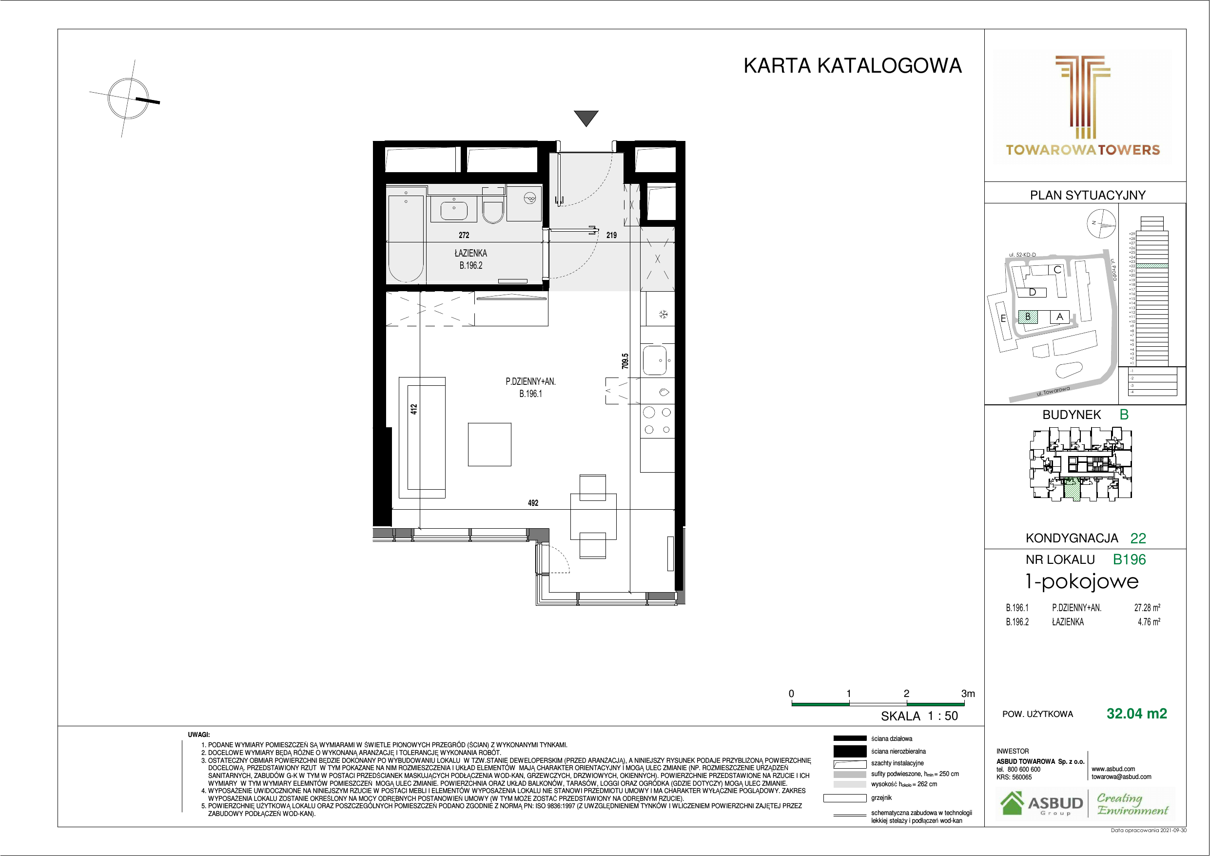 Apartament 32,04 m², piętro 22, oferta nr B.196, Towarowa Towers, Warszawa, Wola, Czyste, ul. Towarowa-idx