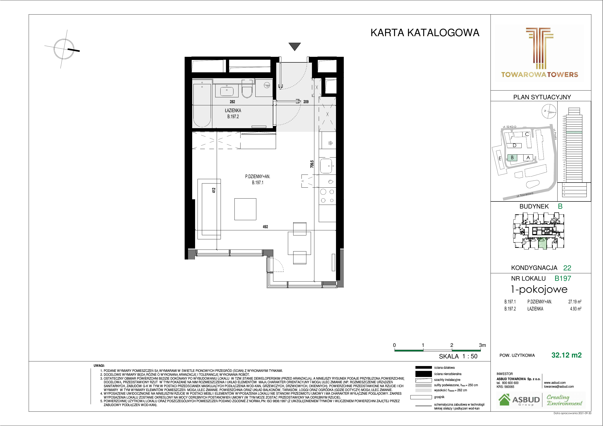 Apartament 32,12 m², piętro 22, oferta nr B.197, Towarowa Towers, Warszawa, Wola, Czyste, ul. Towarowa-idx