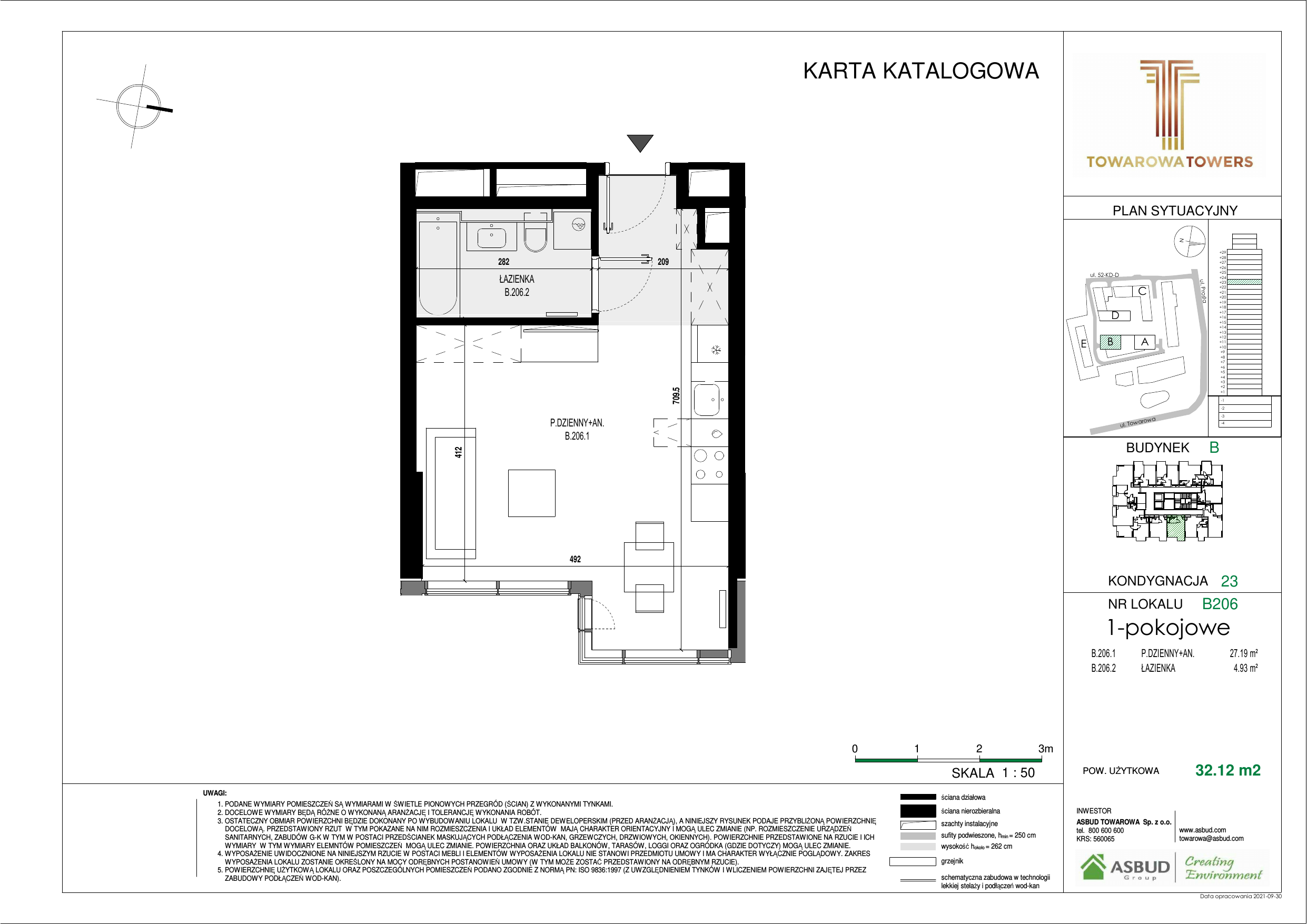 Apartament 32,12 m², piętro 23, oferta nr B.206, Towarowa Towers, Warszawa, Wola, Czyste, ul. Towarowa-idx