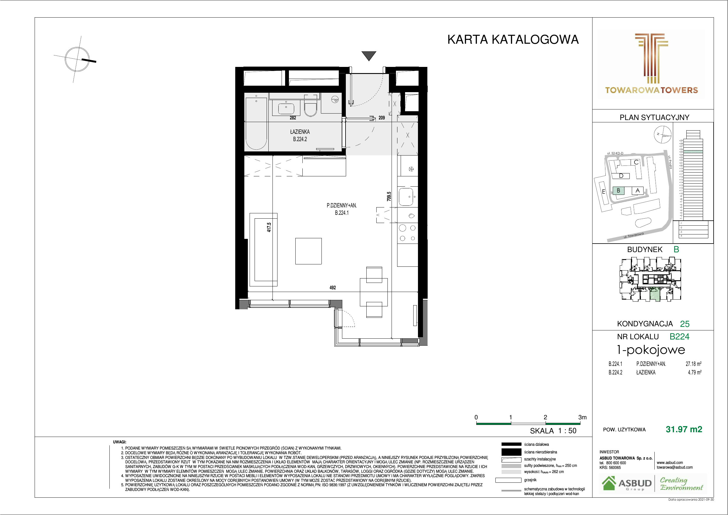 Apartament 31,97 m², piętro 25, oferta nr B.224, Towarowa Towers, Warszawa, Wola, Czyste, ul. Towarowa-idx