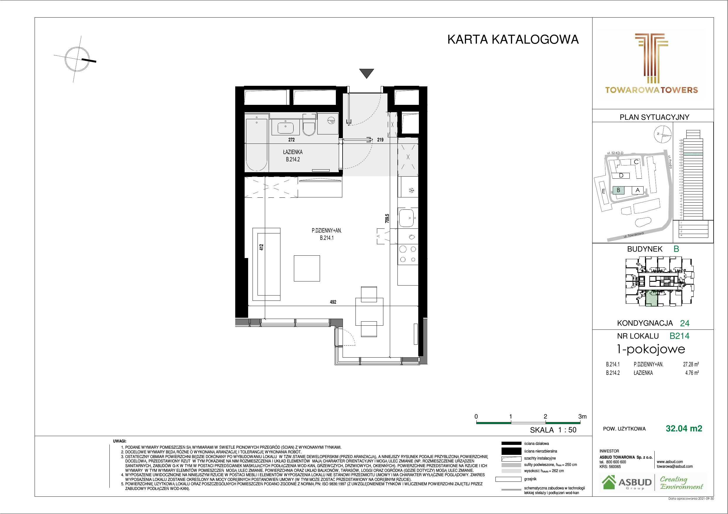 Apartament 32,04 m², piętro 24, oferta nr B.214, Towarowa Towers, Warszawa, Wola, Czyste, ul. Towarowa-idx