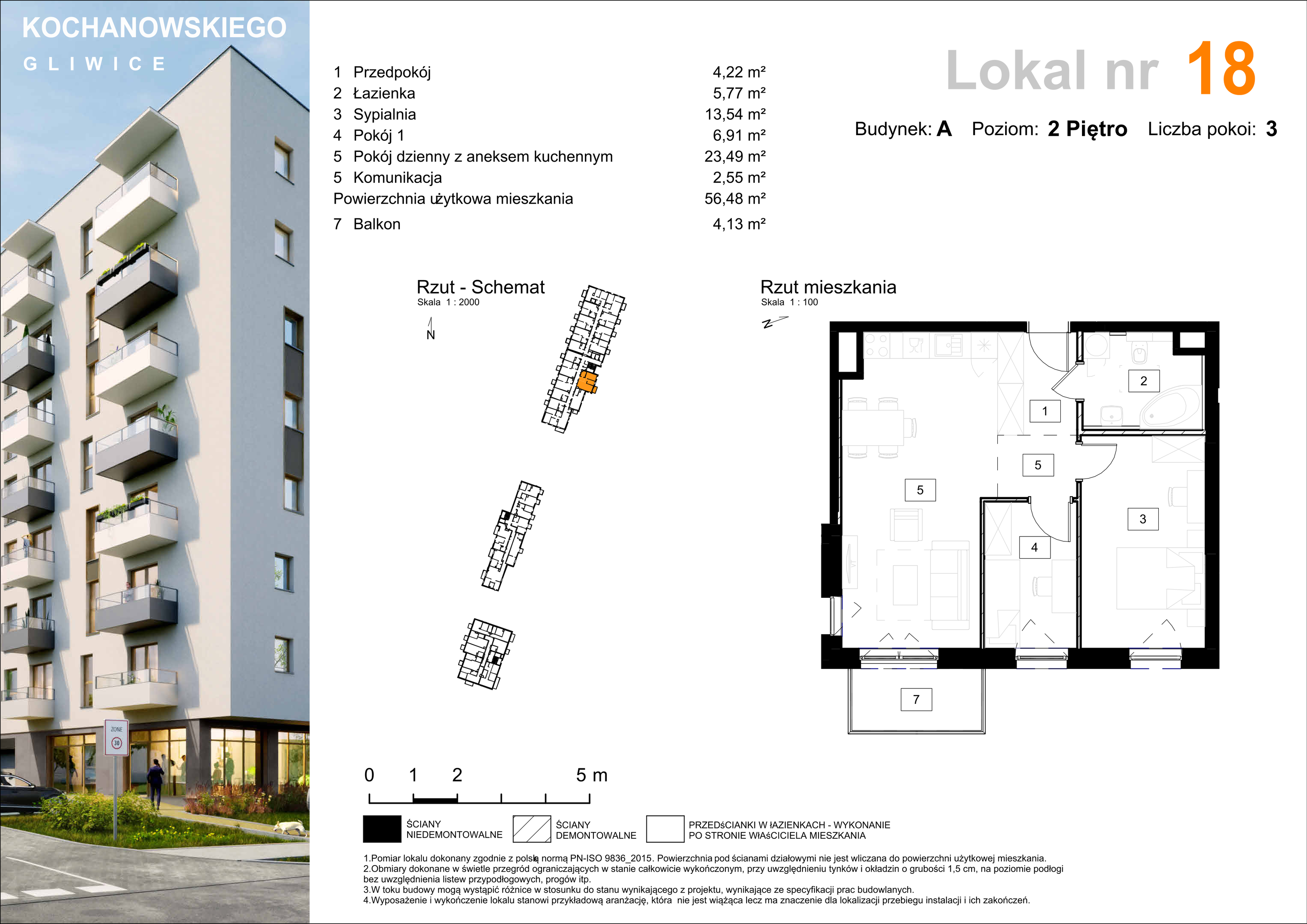 Mieszkanie 56,48 m², piętro 2, oferta nr A-18, Osiedle Kochanowskiego, Gliwice, Trynek, ul. Kochanowskiego-idx