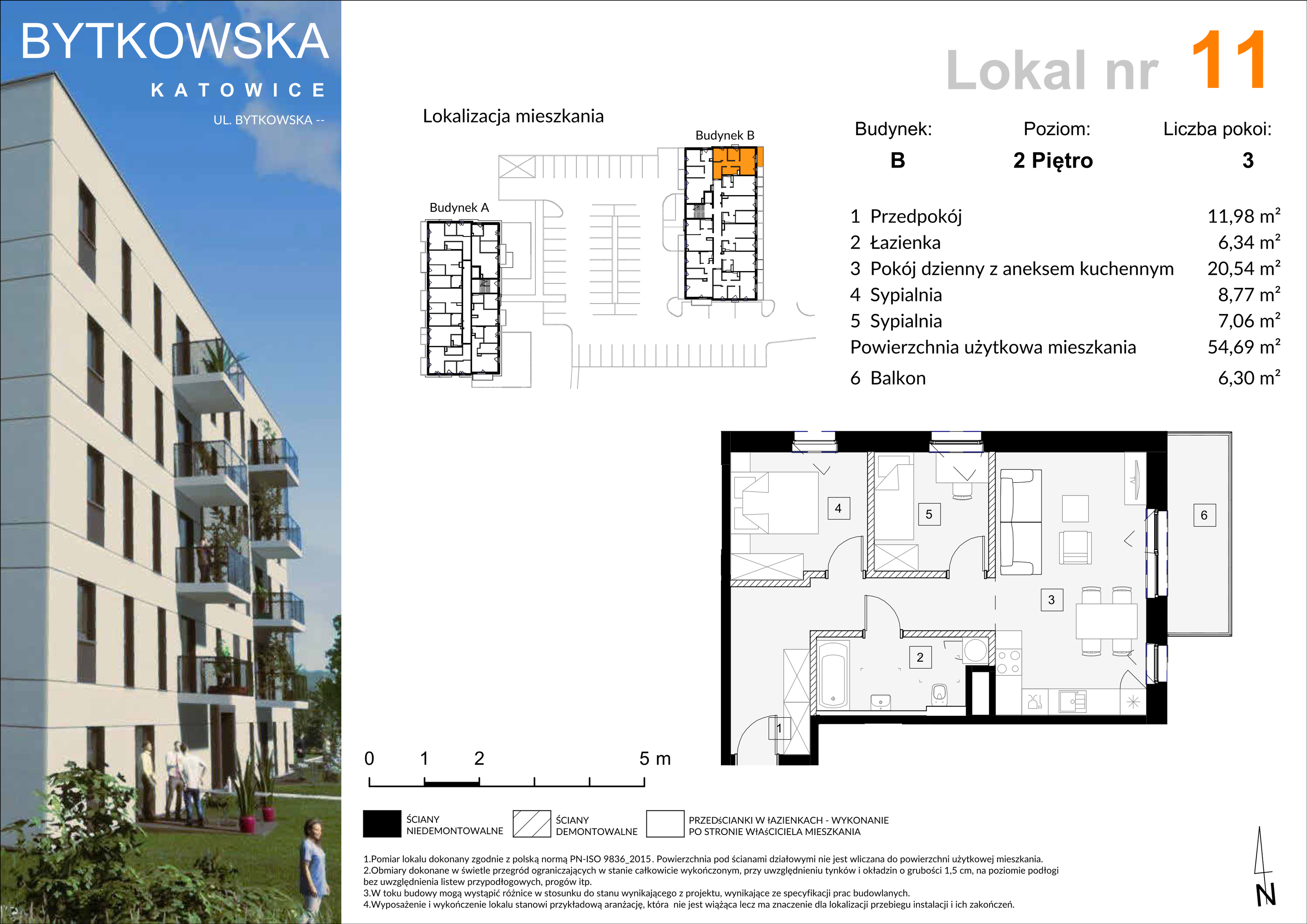 Mieszkanie 55,01 m², piętro 2, oferta nr B_11, Bytkowska, Katowice, Wełnowiec-Józefowiec, ul. Bytkowska-idx