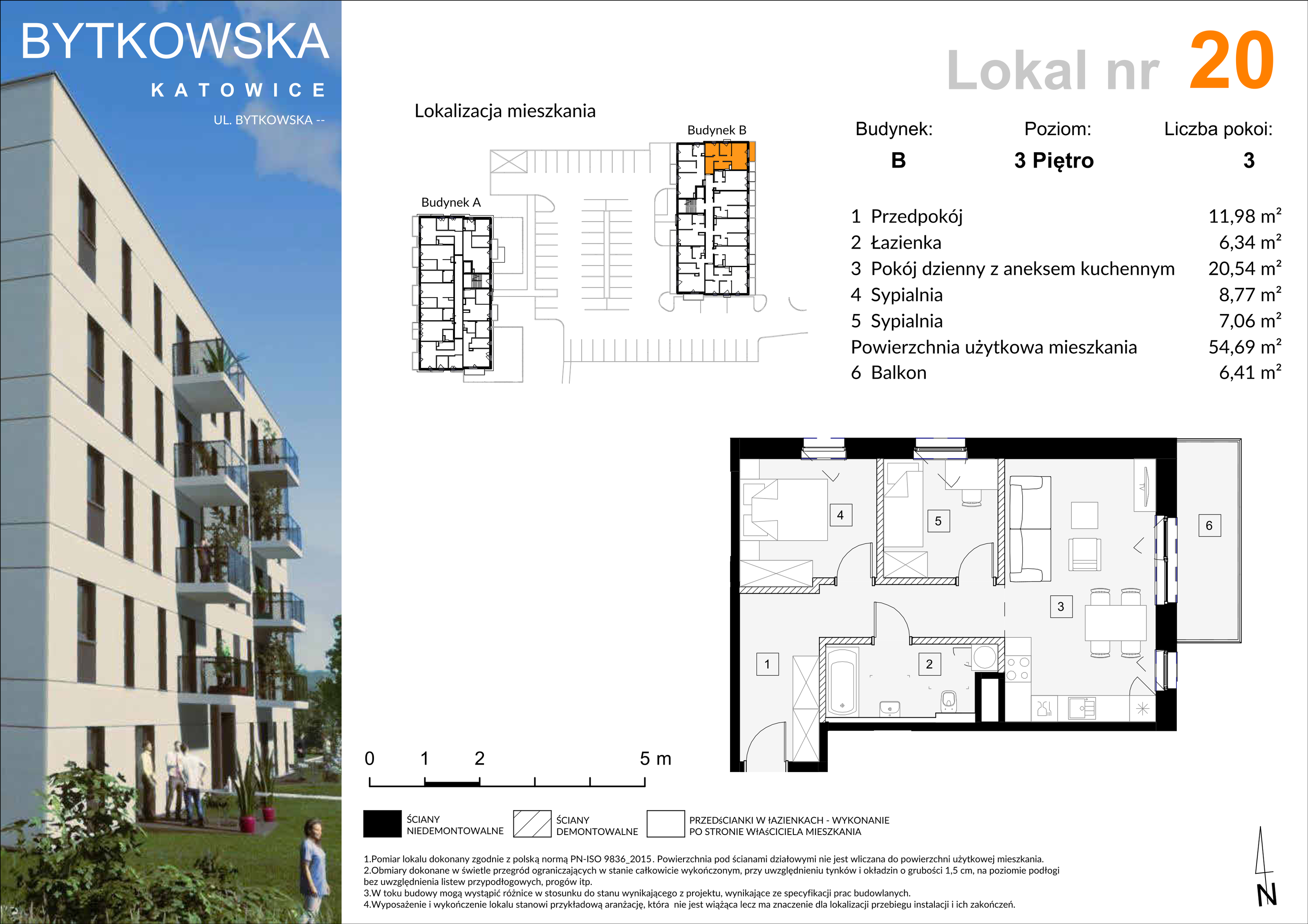 Mieszkanie 55,22 m², piętro 3, oferta nr B_20, Bytkowska, Katowice, Wełnowiec-Józefowiec, ul. Bytkowska-idx