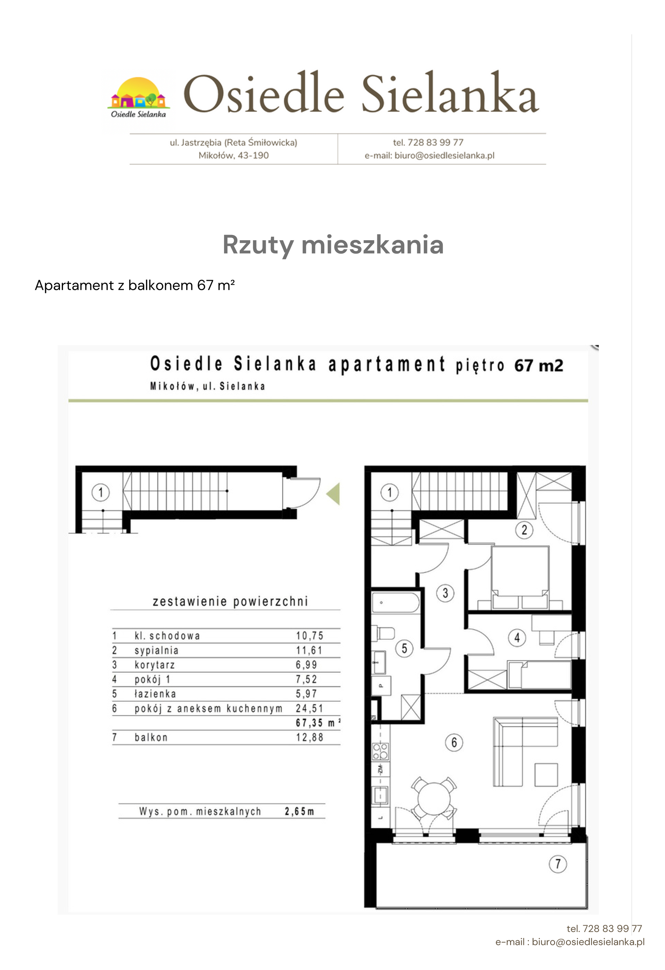 Apartament 67,00 m², piętro 1, oferta nr apartament z balkonem 3 pok., Osiedle Sielanka Mikołów, Mikołów, Reta, ul. Jastrzębia-idx