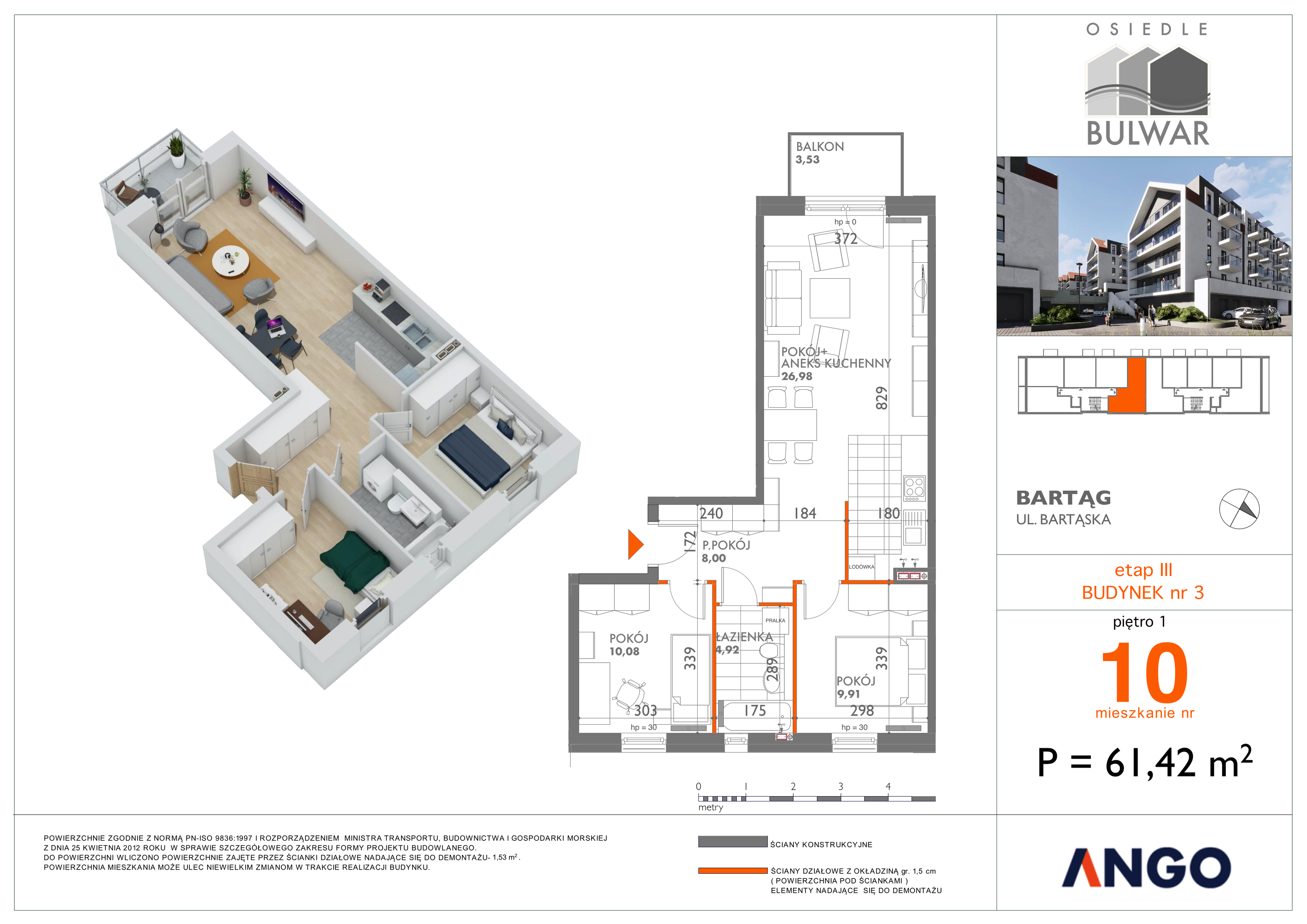 Mieszkanie 61,42 m², piętro 1, oferta nr 10, Osiedle Bulwar, Bartąg, ul. Bartąska-idx