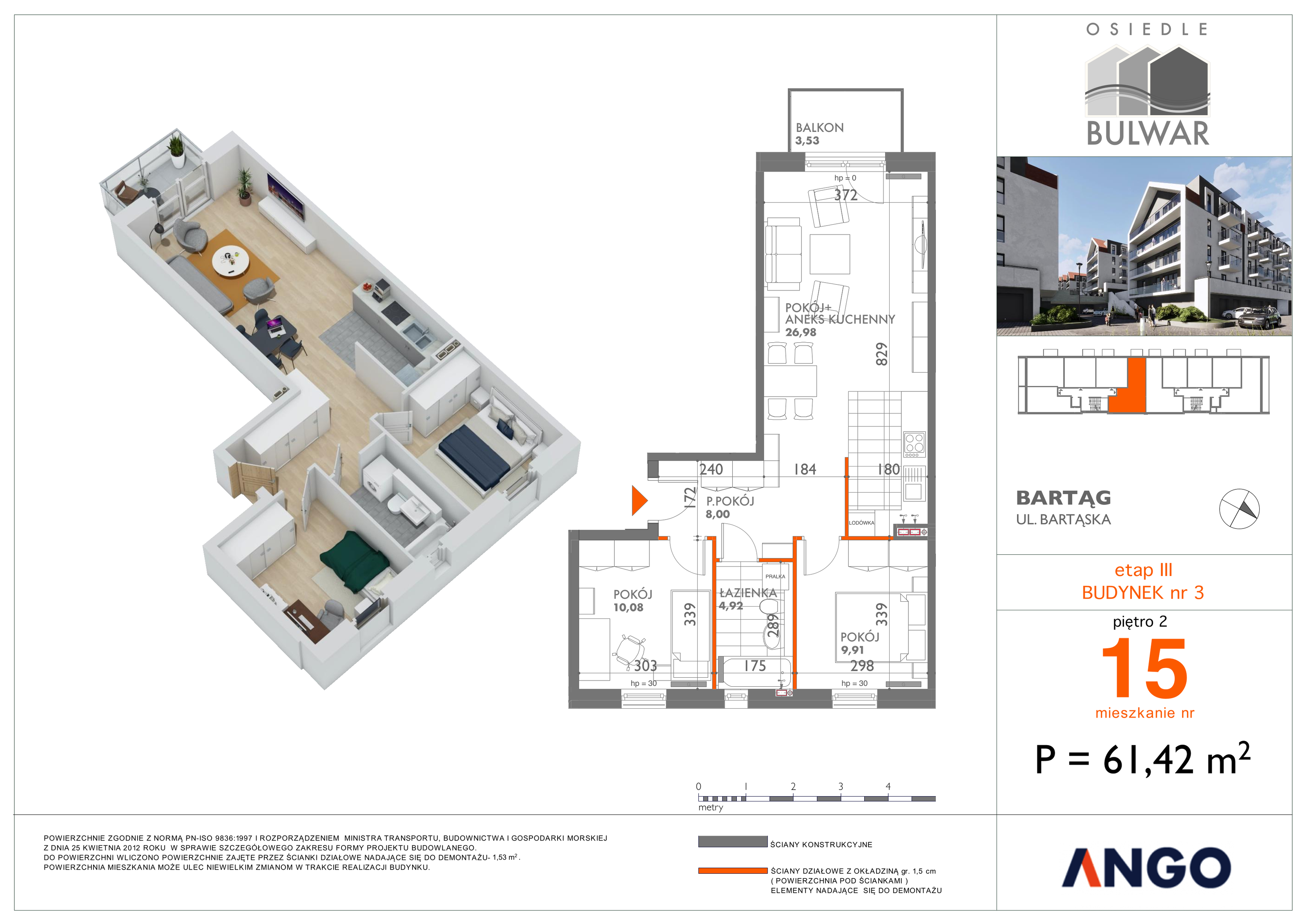 Mieszkanie 61,42 m², piętro 2, oferta nr 15, Osiedle Bulwar, Bartąg, ul. Bartąska-idx