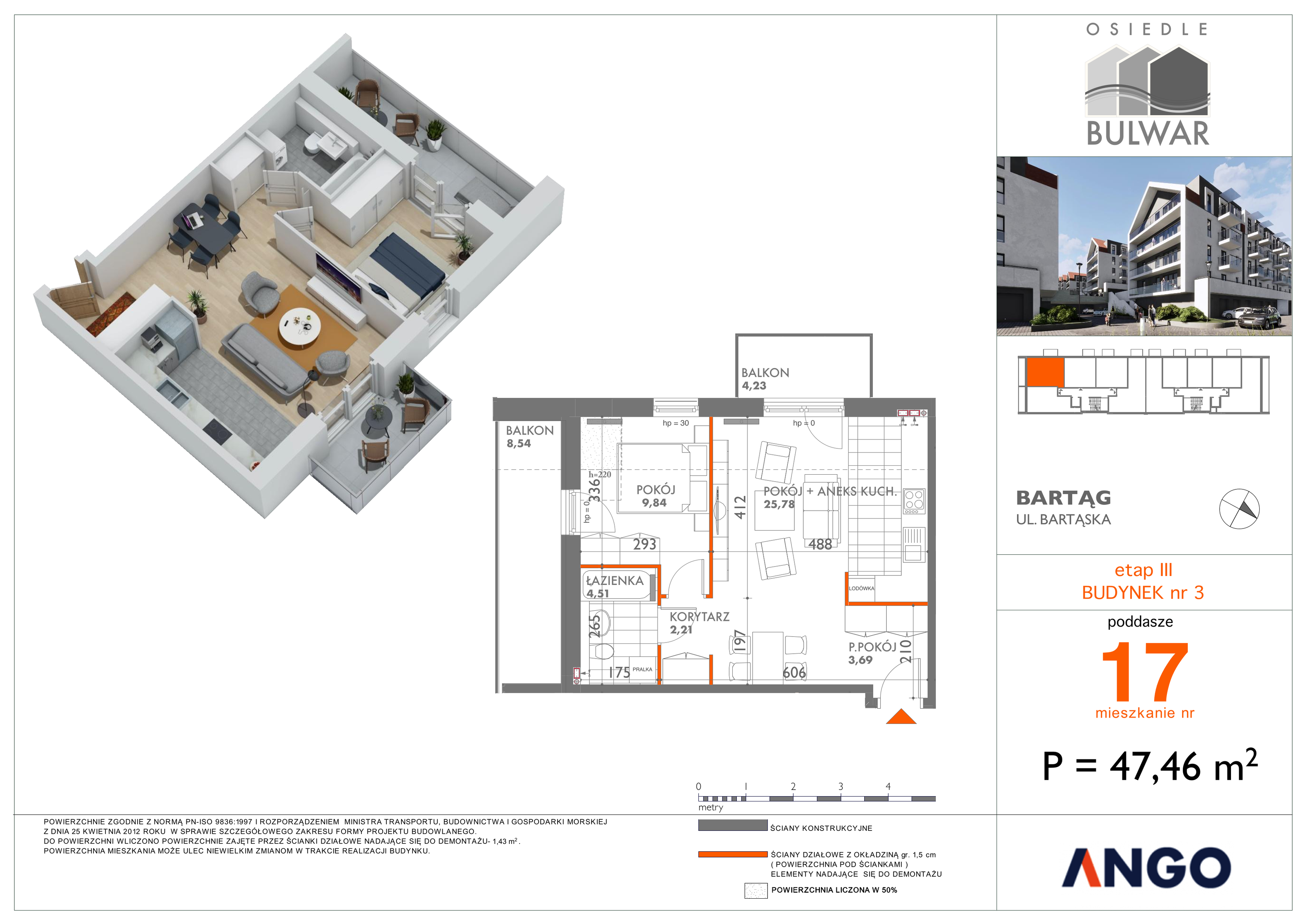 Mieszkanie 47,46 m², piętro 3, oferta nr 17, Osiedle Bulwar, Bartąg, ul. Bartąska-idx