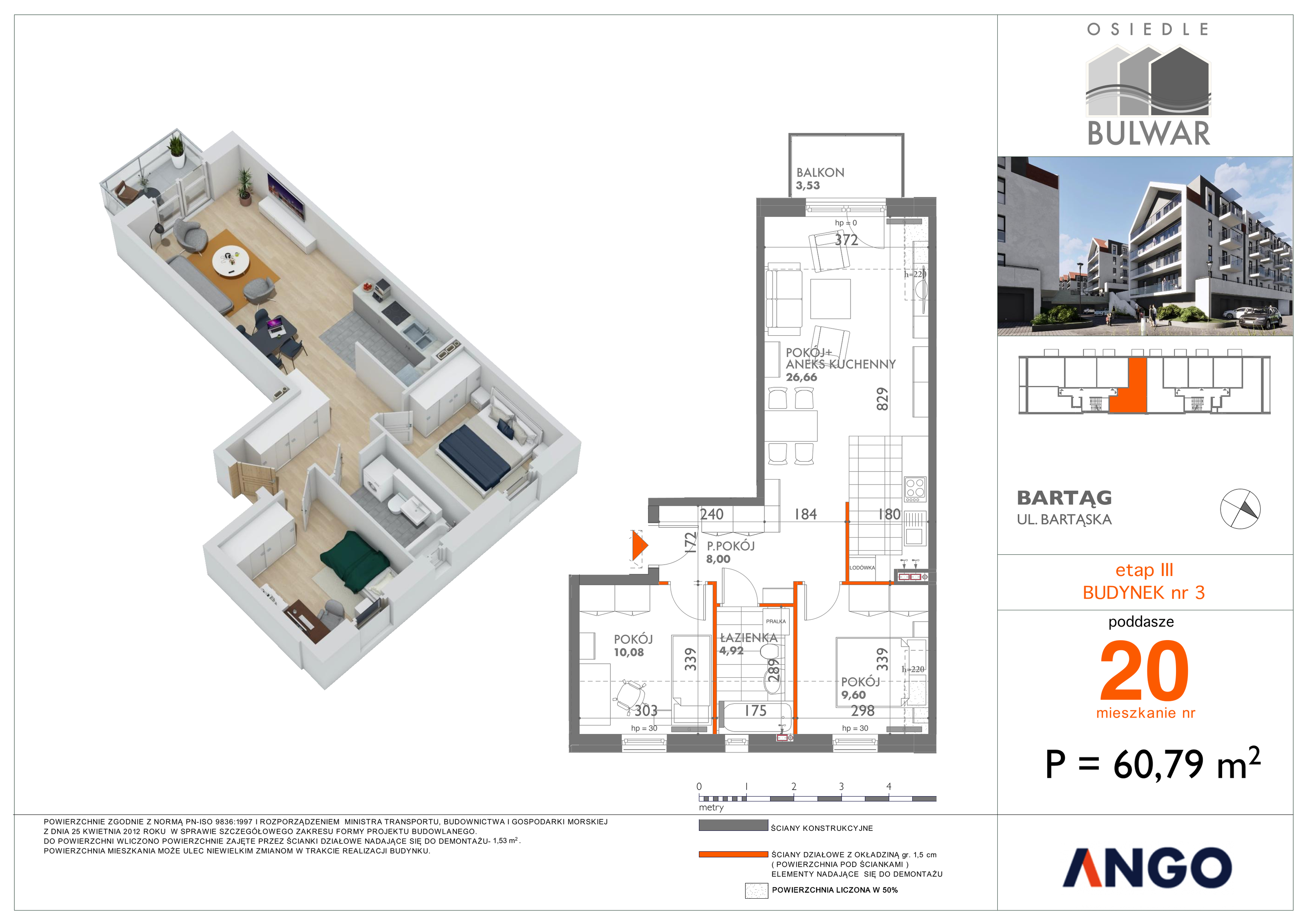 Mieszkanie 60,79 m², piętro 3, oferta nr 20, Osiedle Bulwar, Bartąg, ul. Bartąska-idx