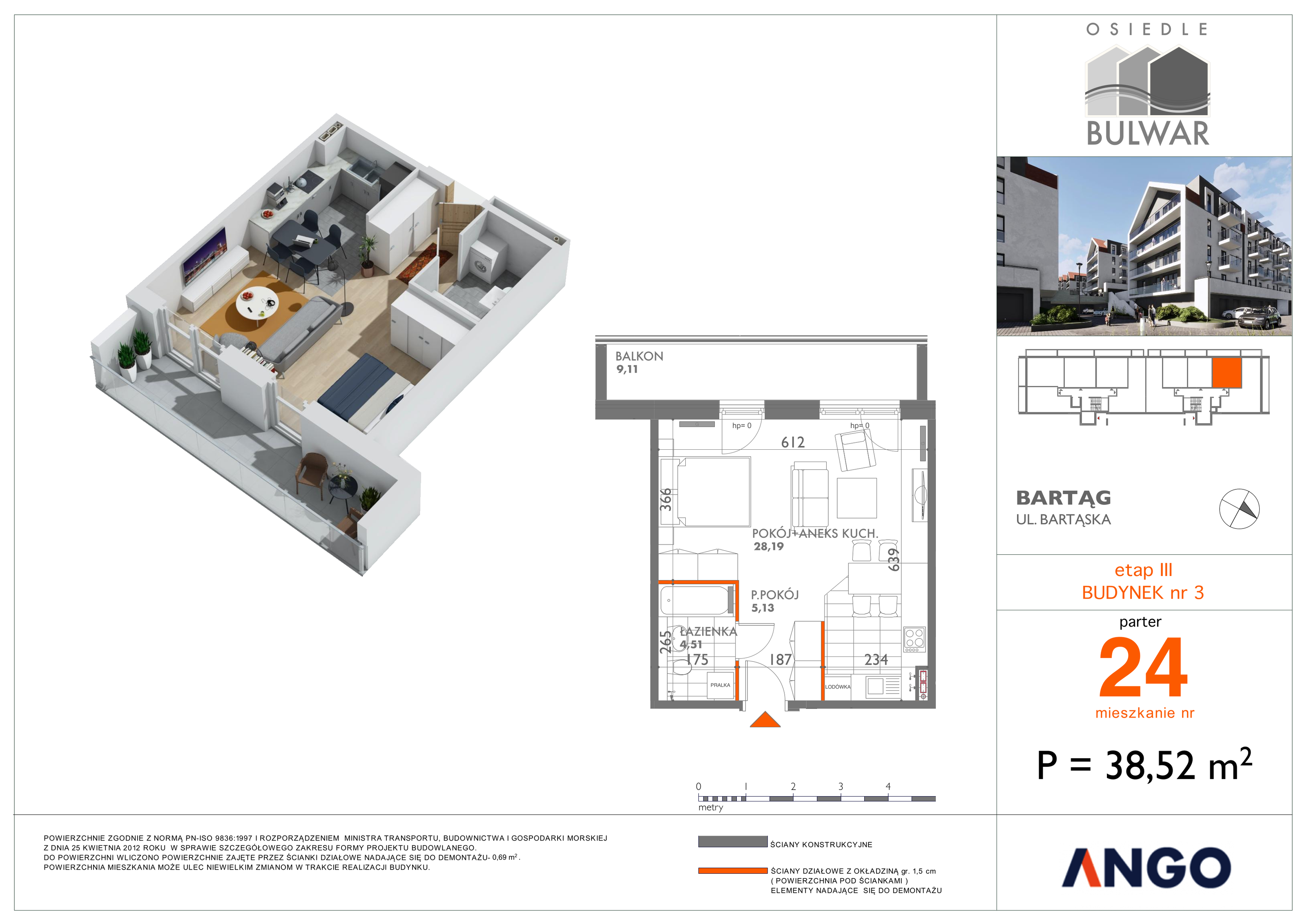 Mieszkanie 38,52 m², parter, oferta nr 24, Osiedle Bulwar, Bartąg, ul. Bartąska-idx