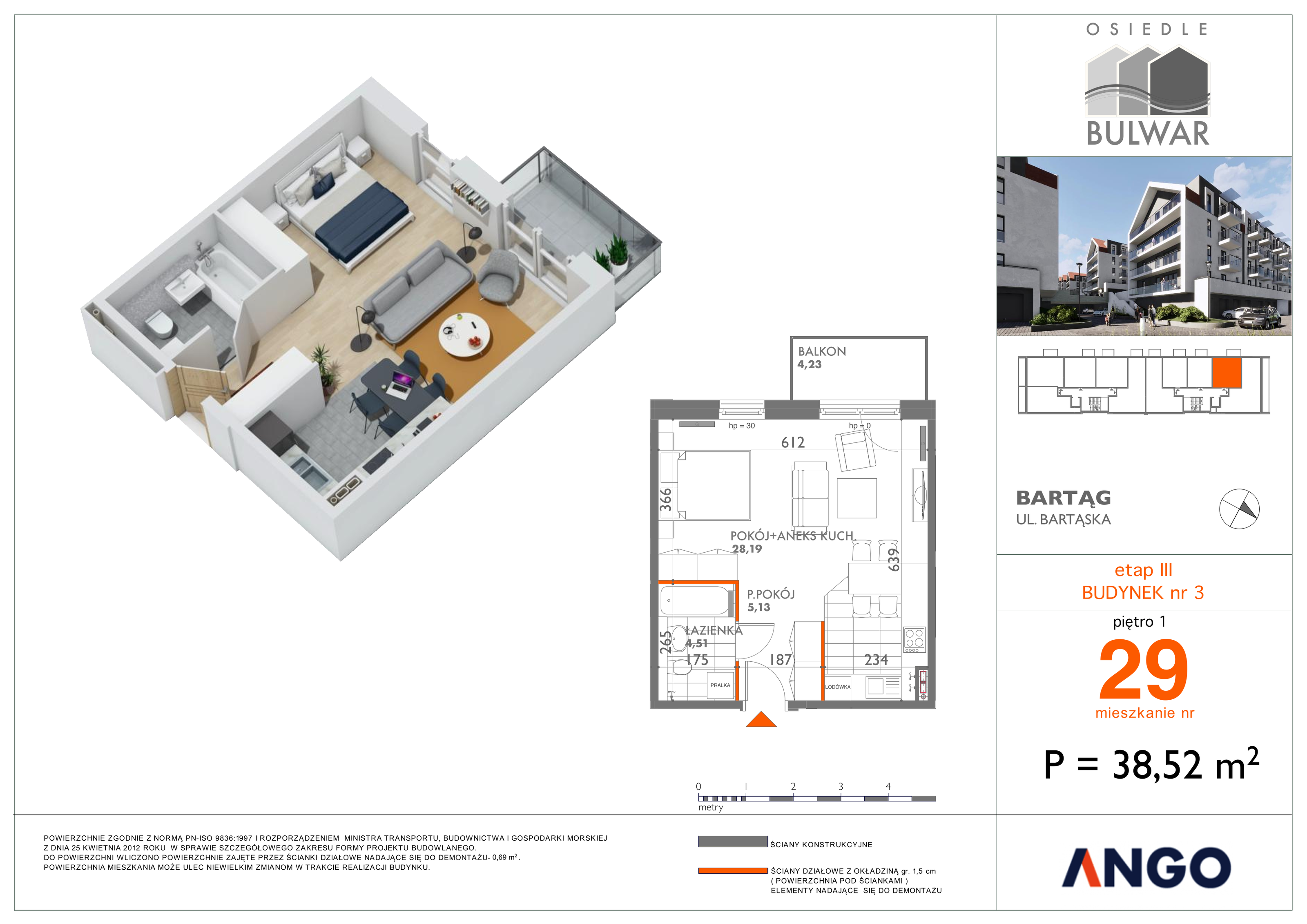 Mieszkanie 38,52 m², piętro 1, oferta nr 29, Osiedle Bulwar, Bartąg, ul. Bartąska-idx