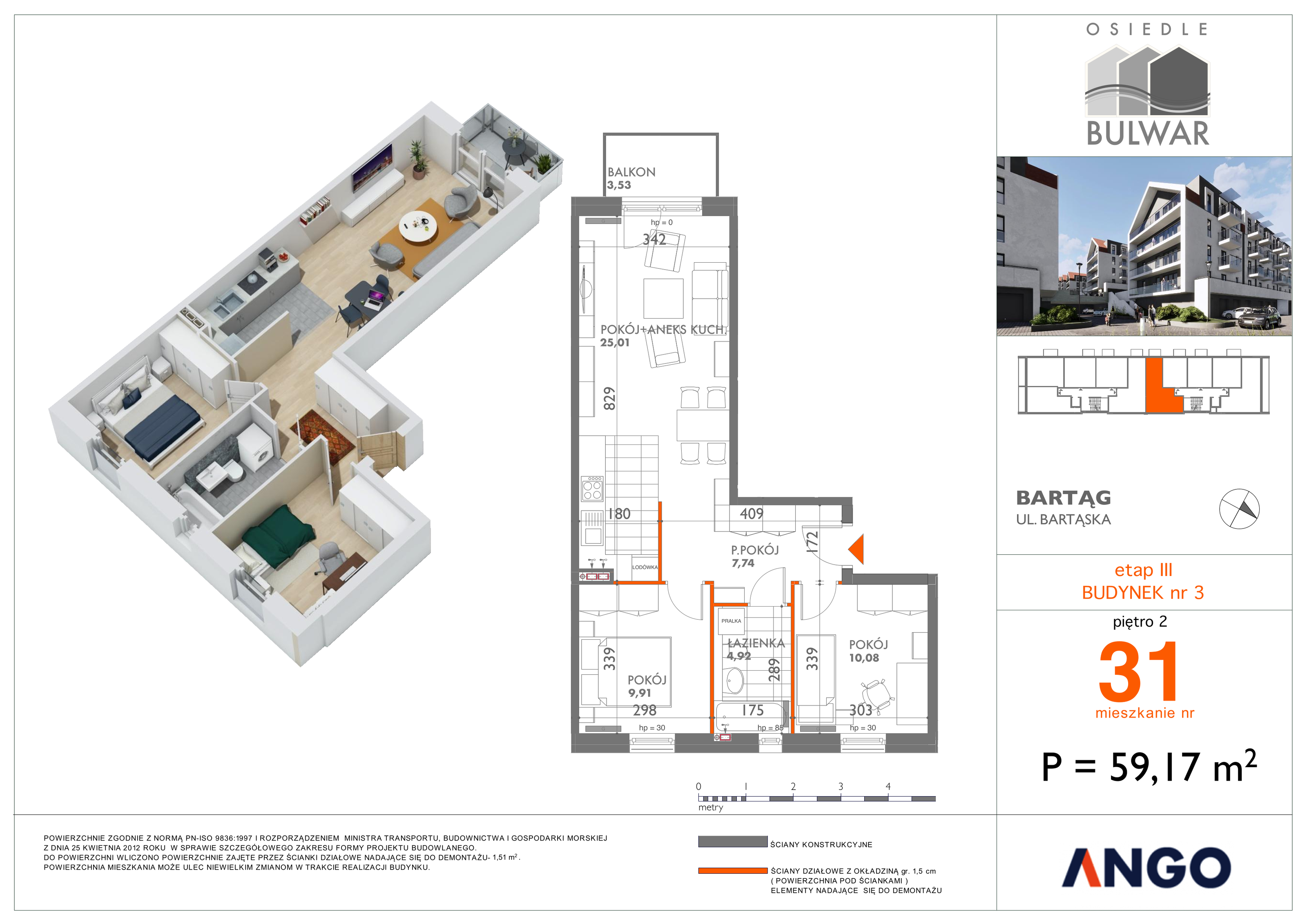 Mieszkanie 59,17 m², piętro 2, oferta nr 31, Osiedle Bulwar, Bartąg, ul. Bartąska-idx