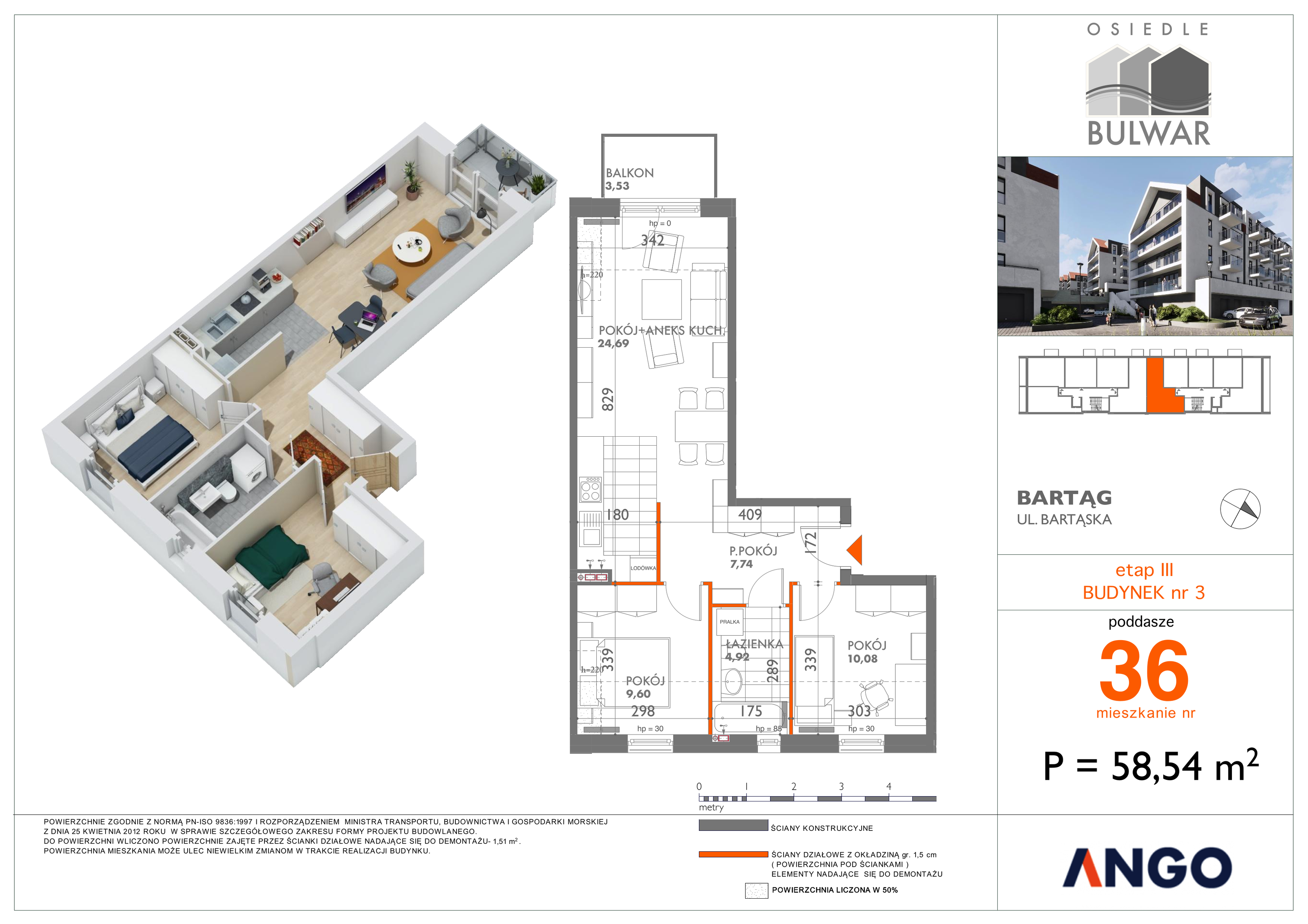 Mieszkanie 58,54 m², piętro 3, oferta nr 36, Osiedle Bulwar, Bartąg, ul. Bartąska-idx