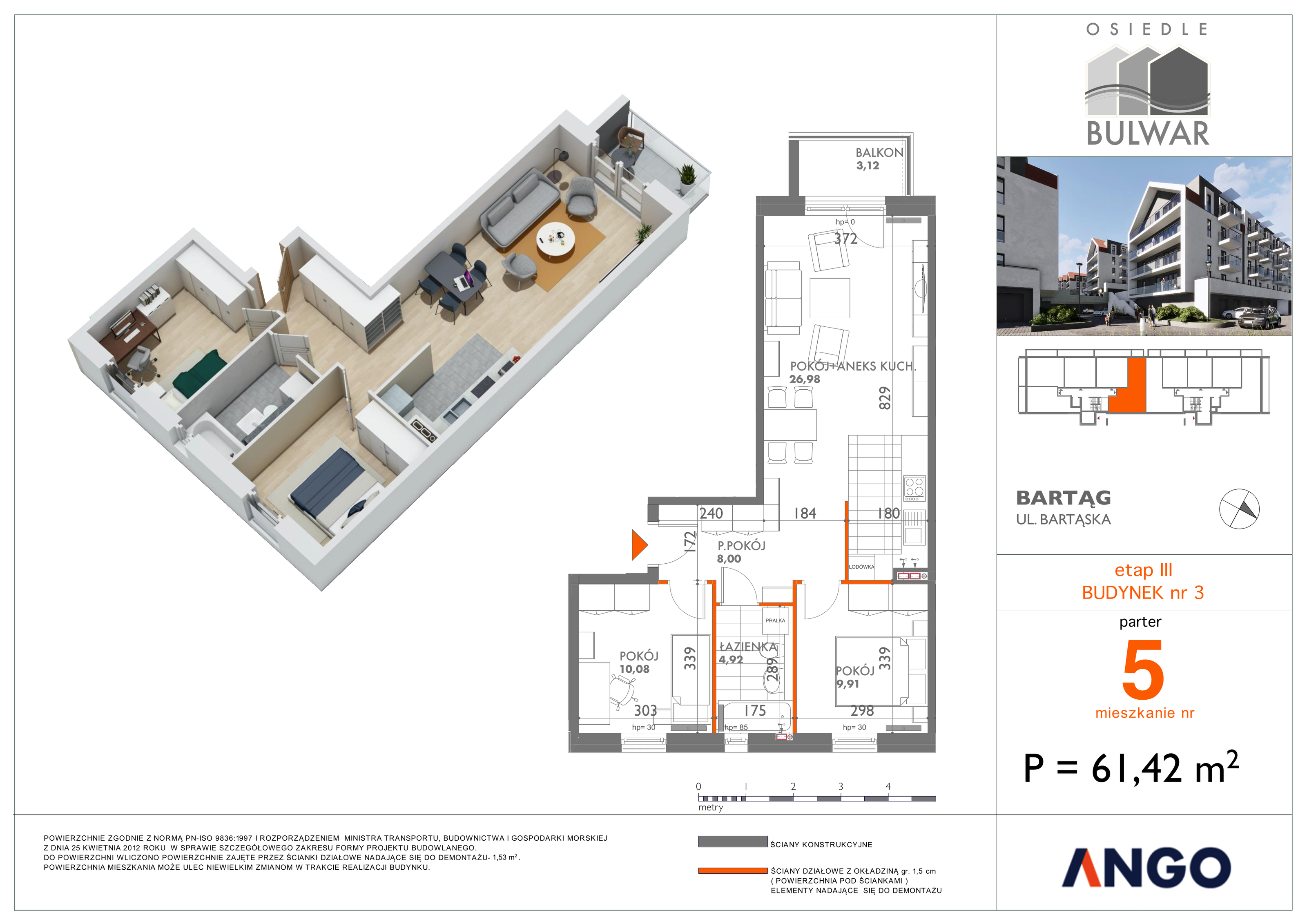 Mieszkanie 61,42 m², parter, oferta nr 5, Osiedle Bulwar, Bartąg, ul. Bartąska-idx