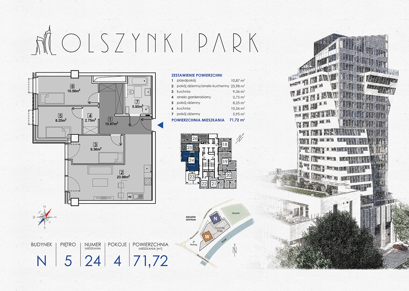 Mieszkanie 71,72 m², piętro 5, oferta nr N24, Olszynki Park, Rzeszów, Śródmieście-Południe, ul. Szopena-idx