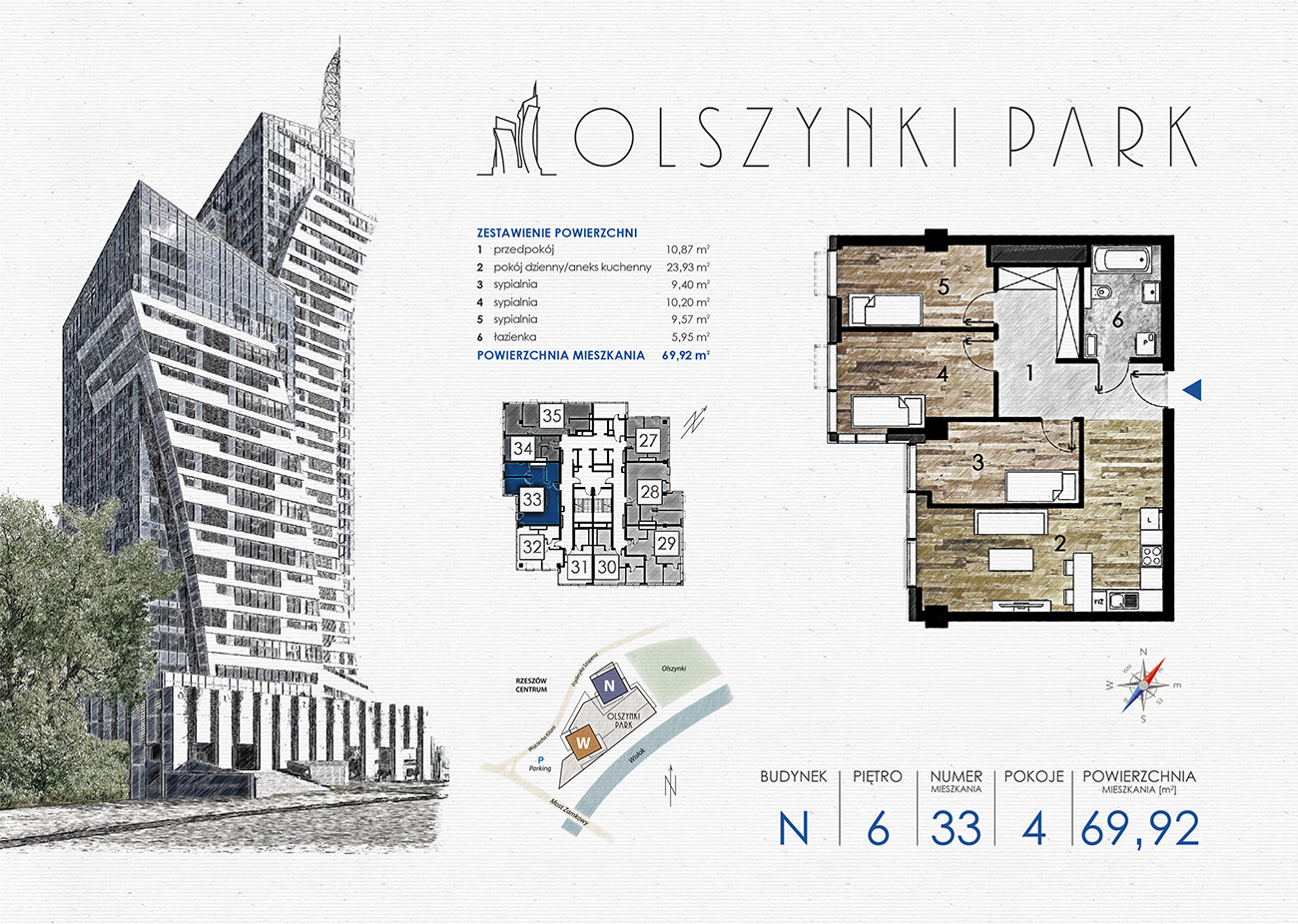 Mieszkanie 69,92 m², piętro 6, oferta nr N33, Olszynki Park, Rzeszów, Śródmieście-Południe, ul. Szopena-idx