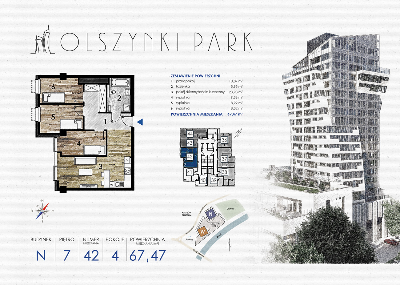 Apartament 67,47 m², piętro 7, oferta nr N42, Olszynki Park, Rzeszów, Śródmieście-Południe, ul. Szopena-idx