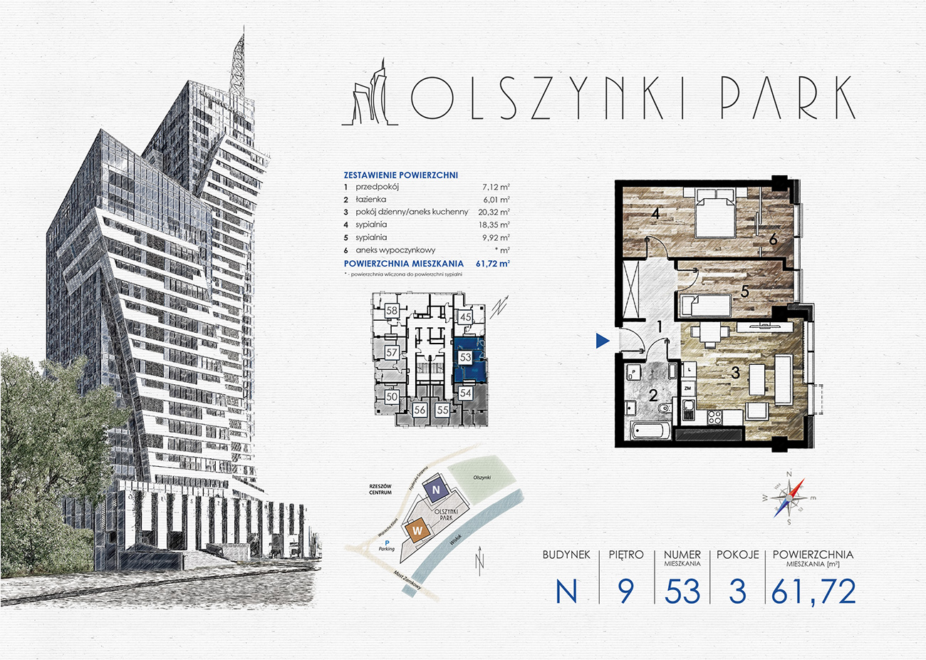 Apartament 61,72 m², piętro 9, oferta nr N53, Olszynki Park, Rzeszów, Śródmieście-Południe, ul. Szopena-idx