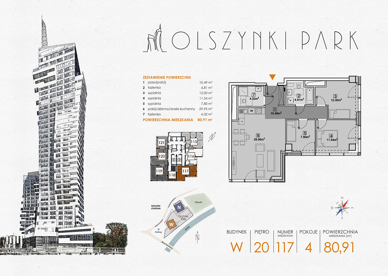 Apartament 80,91 m², piętro 20, oferta nr W117, Olszynki Park, Rzeszów, Śródmieście-Południe, ul. Szopena-idx