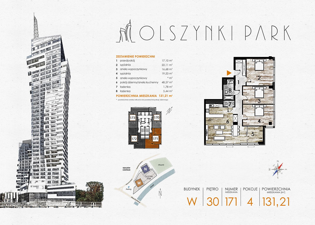 Apartament 131,21 m², piętro 30, oferta nr W171, Olszynki Park, Rzeszów, Śródmieście-Południe, ul. Szopena-idx