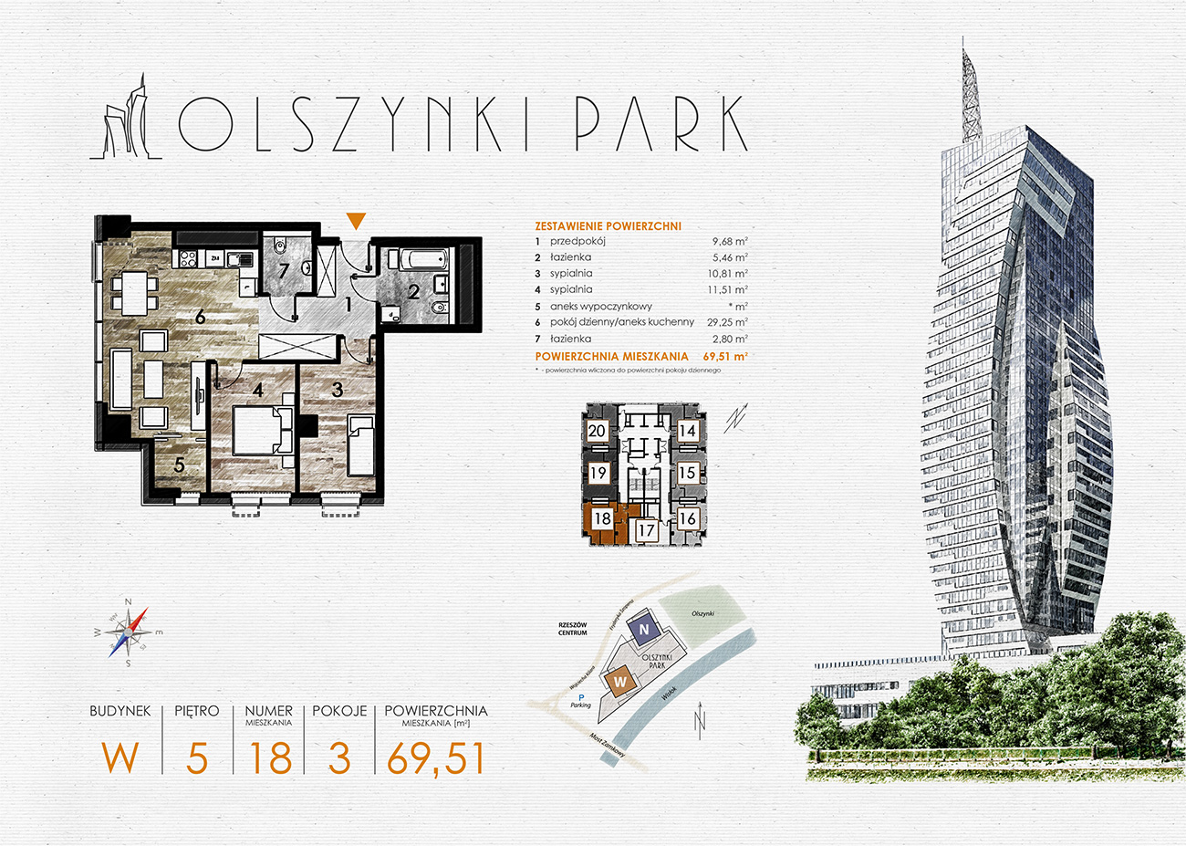 Apartament 69,51 m², piętro 5, oferta nr W18, Olszynki Park, Rzeszów, Śródmieście-Południe, ul. Szopena-idx