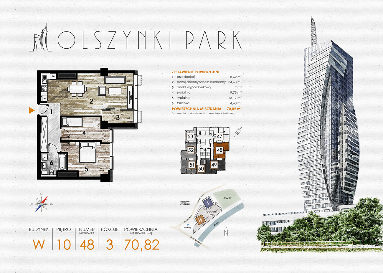 Mieszkanie 70,82 m², piętro 10, oferta nr W48, Olszynki Park, Rzeszów, Śródmieście-Południe, ul. Szopena-idx