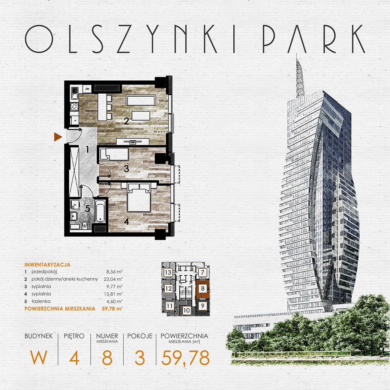 Mieszkanie 59,78 m², piętro 4, oferta nr W8, Olszynki Park, Rzeszów, Śródmieście-Południe, ul. Szopena-idx