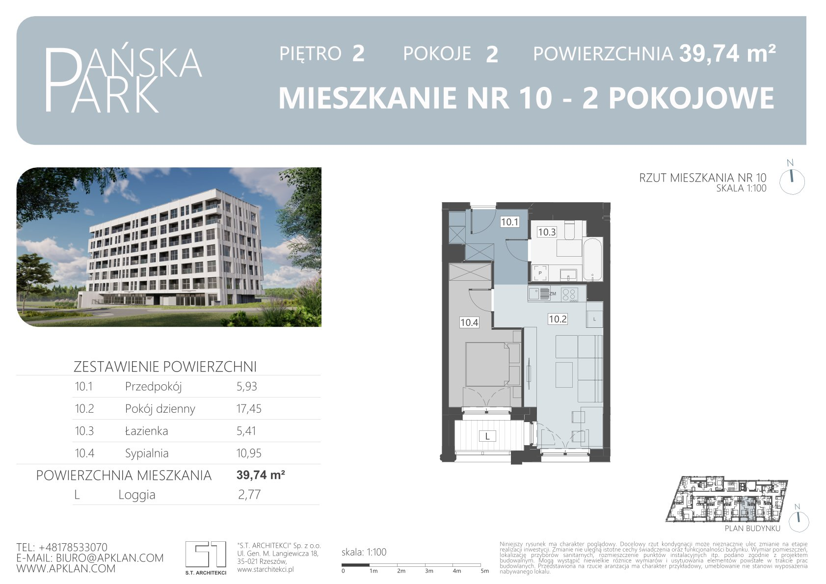 Mieszkanie 39,74 m², piętro 2, oferta nr M10, Pańska Park, Rzeszów, Przybyszówka, ul. Pańska-idx