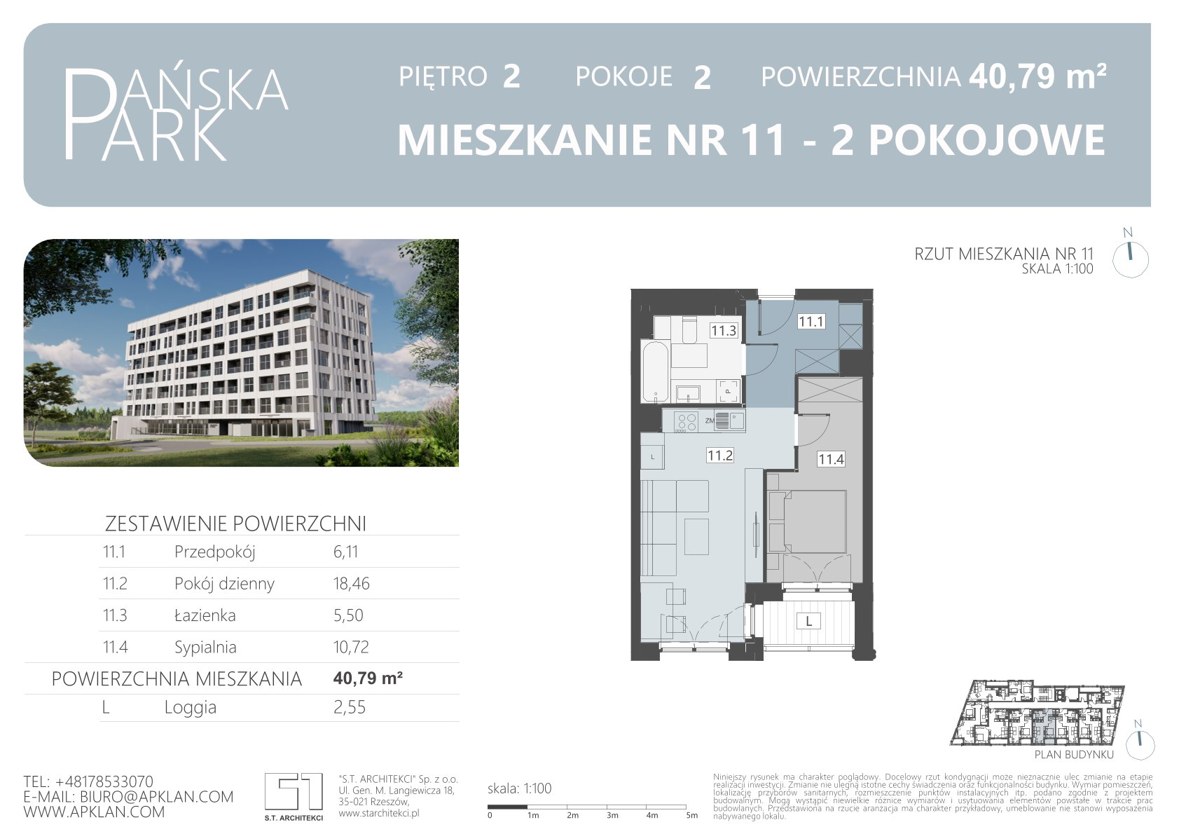 Mieszkanie 40,79 m², piętro 2, oferta nr M11, Pańska Park, Rzeszów, Przybyszówka, ul. Pańska-idx