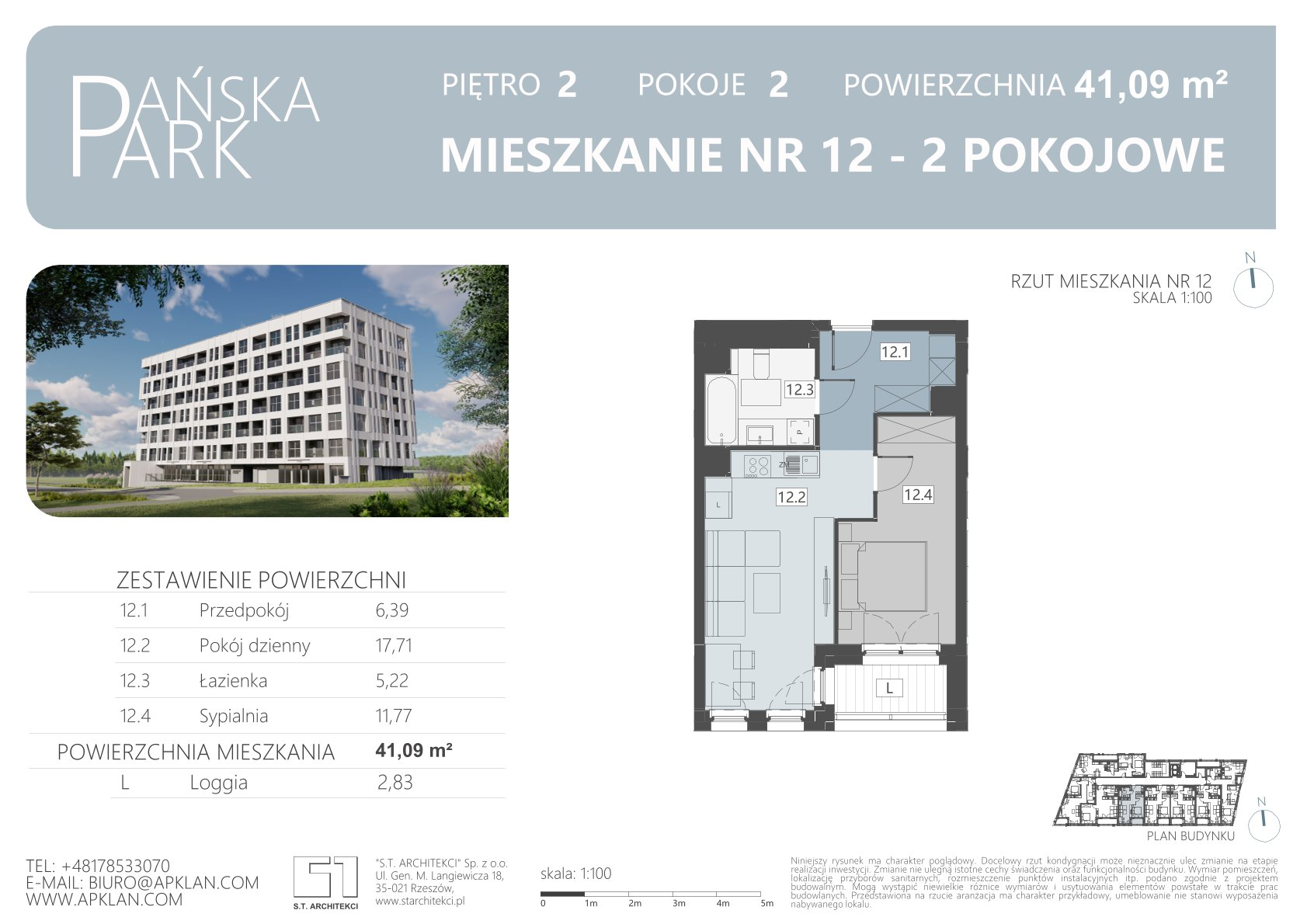 Mieszkanie 41,09 m², piętro 2, oferta nr M12, Pańska Park, Rzeszów, Przybyszówka, ul. Pańska-idx