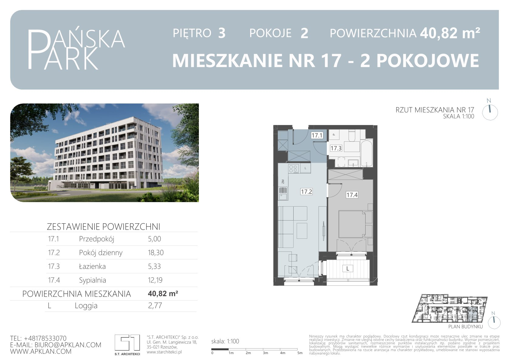 Mieszkanie 40,82 m², piętro 3, oferta nr M17, Pańska Park, Rzeszów, Przybyszówka, ul. Pańska-idx