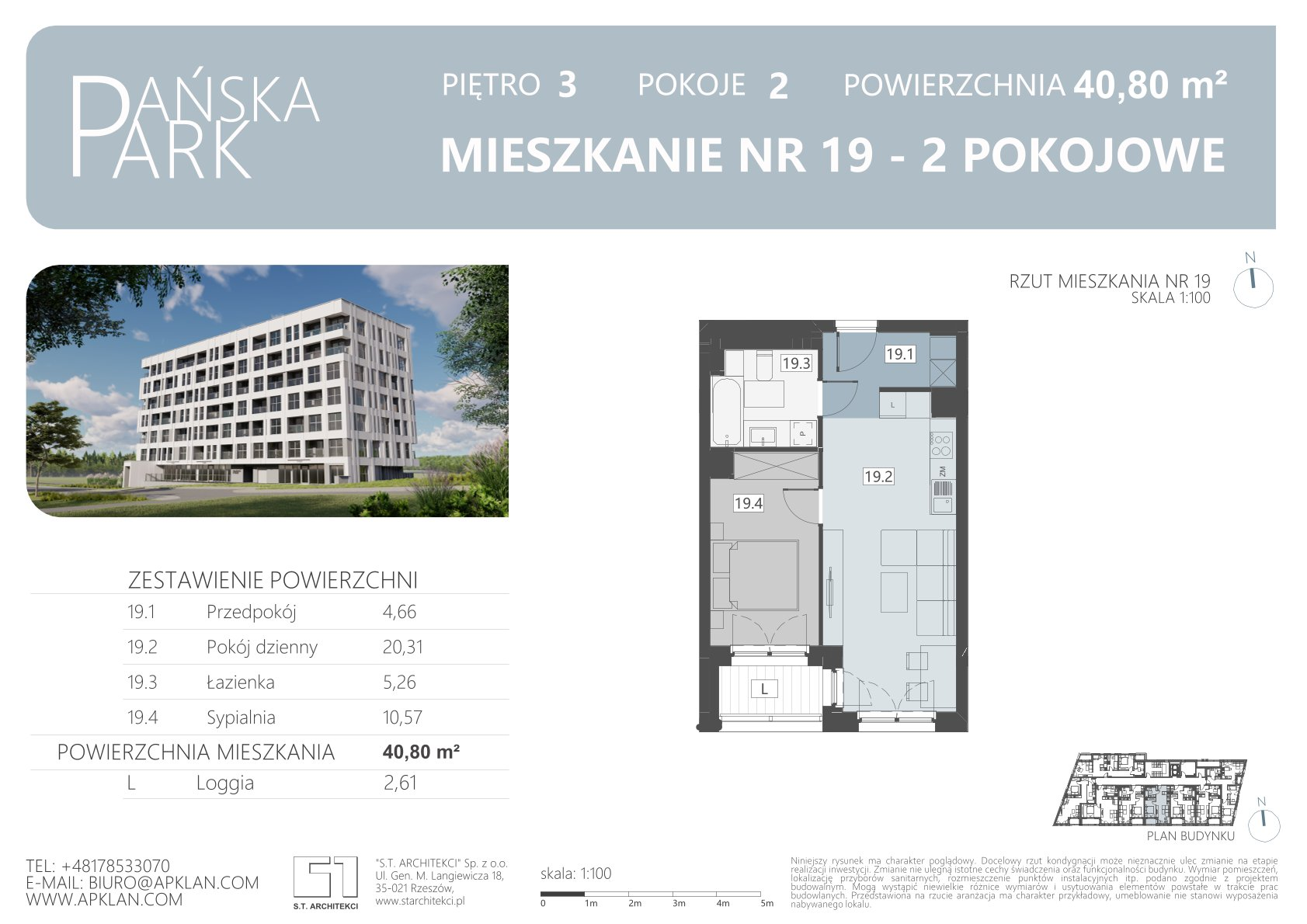 Mieszkanie 40,80 m², piętro 3, oferta nr M19, Pańska Park, Rzeszów, Przybyszówka, ul. Pańska-idx