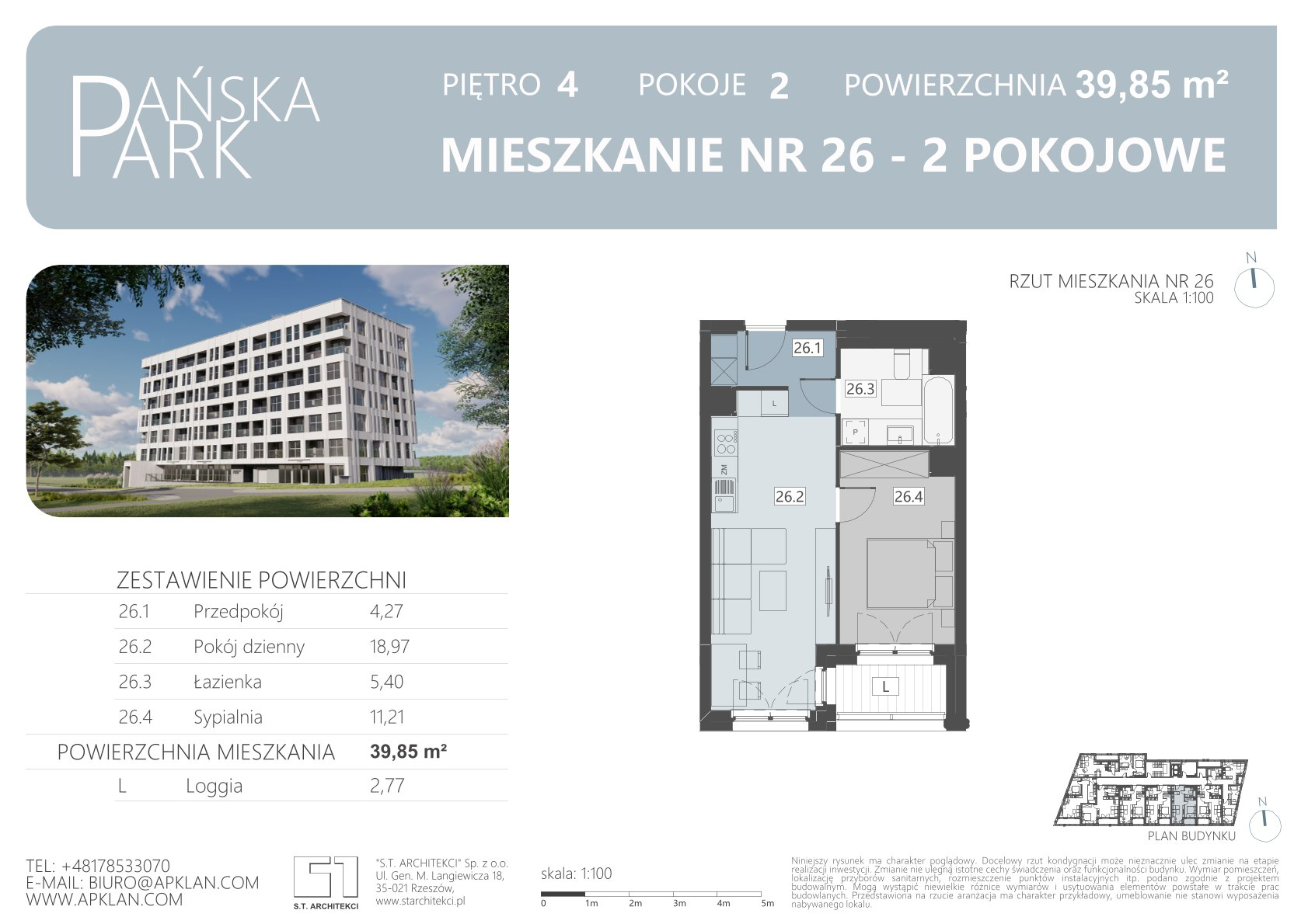 Mieszkanie 39,85 m², piętro 4, oferta nr M26, Pańska Park, Rzeszów, Przybyszówka, ul. Pańska-idx