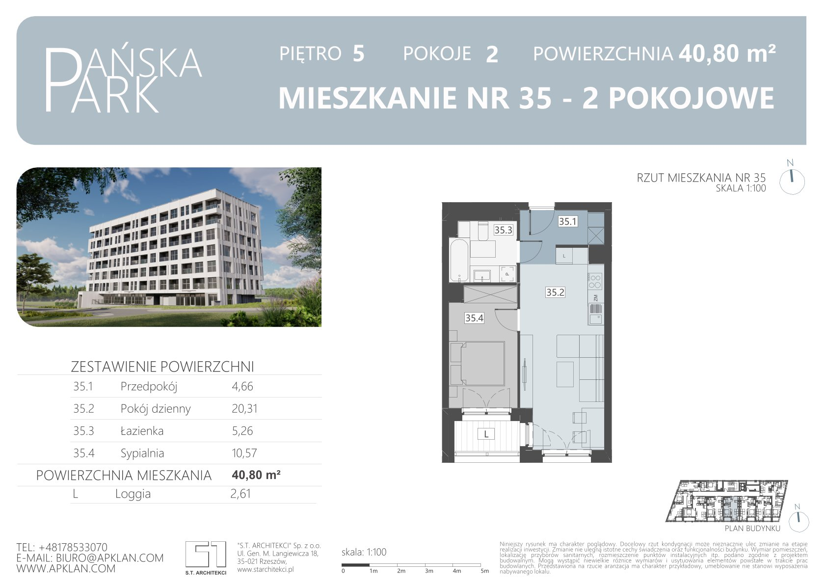 Mieszkanie 40,80 m², piętro 5, oferta nr M35, Pańska Park, Rzeszów, Przybyszówka, ul. Pańska-idx