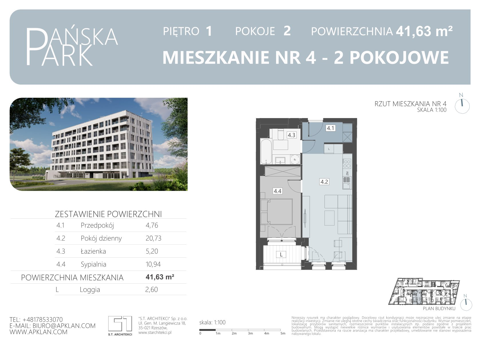 Mieszkanie 41,63 m², piętro 1, oferta nr M04, Pańska Park, Rzeszów, Przybyszówka, ul. Pańska-idx