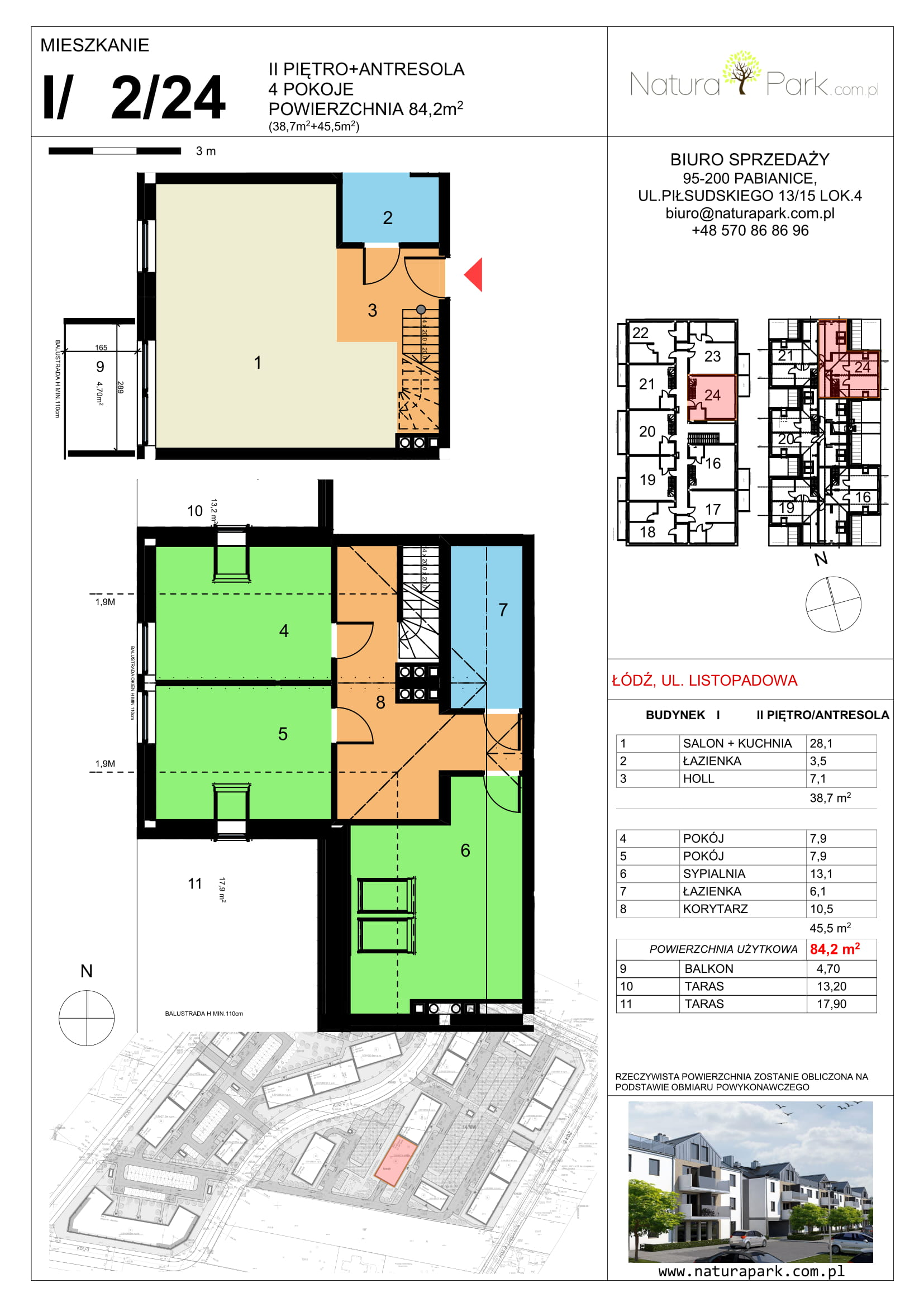 Mieszkanie 83,74 m², piętro 2, oferta nr I/2/24, Natura Park, Łódź, Widzew, Dolina Łódki, ul. Listopadowa-idx