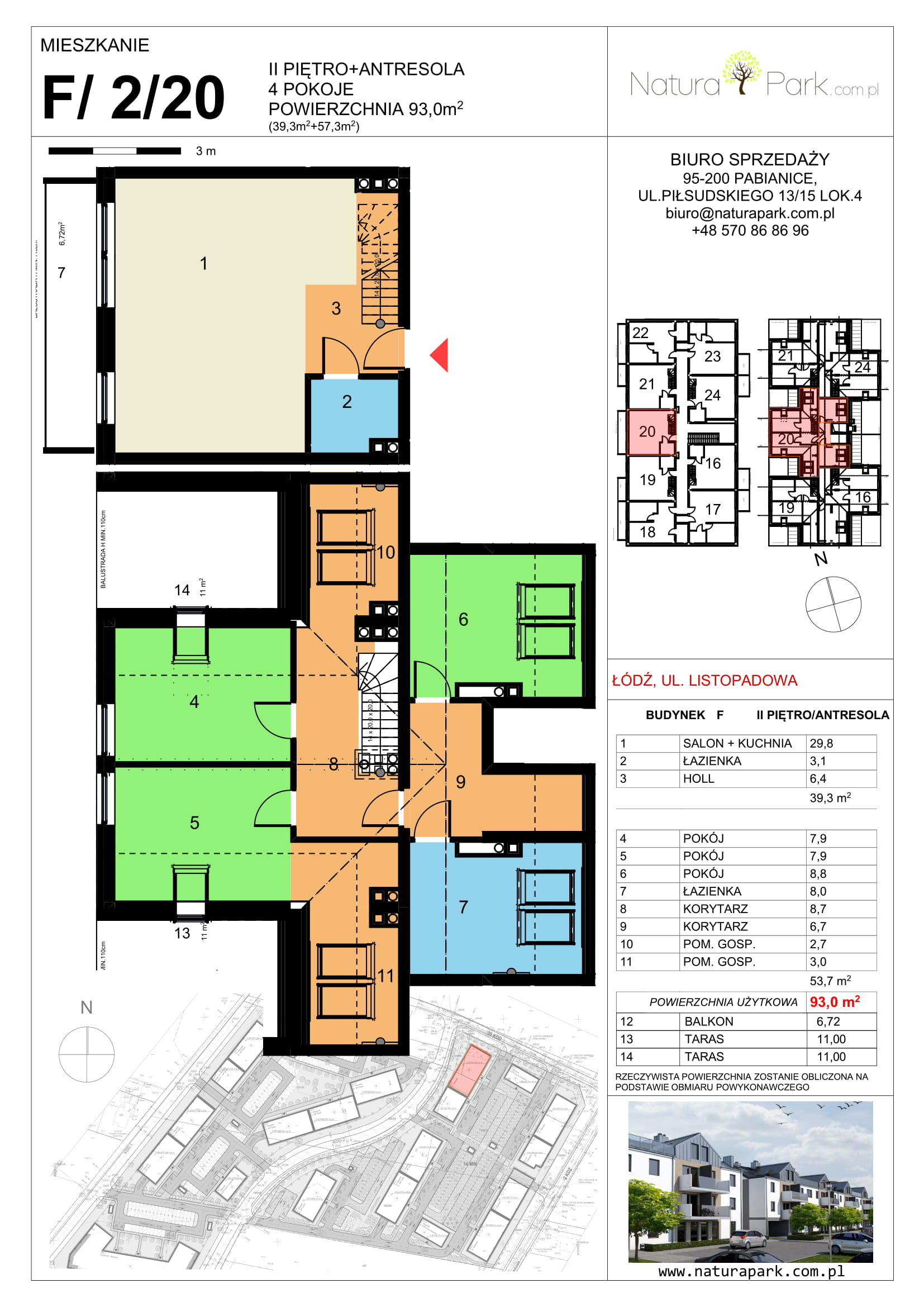 Mieszkanie 93,00 m², piętro 2, oferta nr F/2/20, Natura Park, Łódź, Widzew, Dolina Łódki, ul. Listopadowa-idx