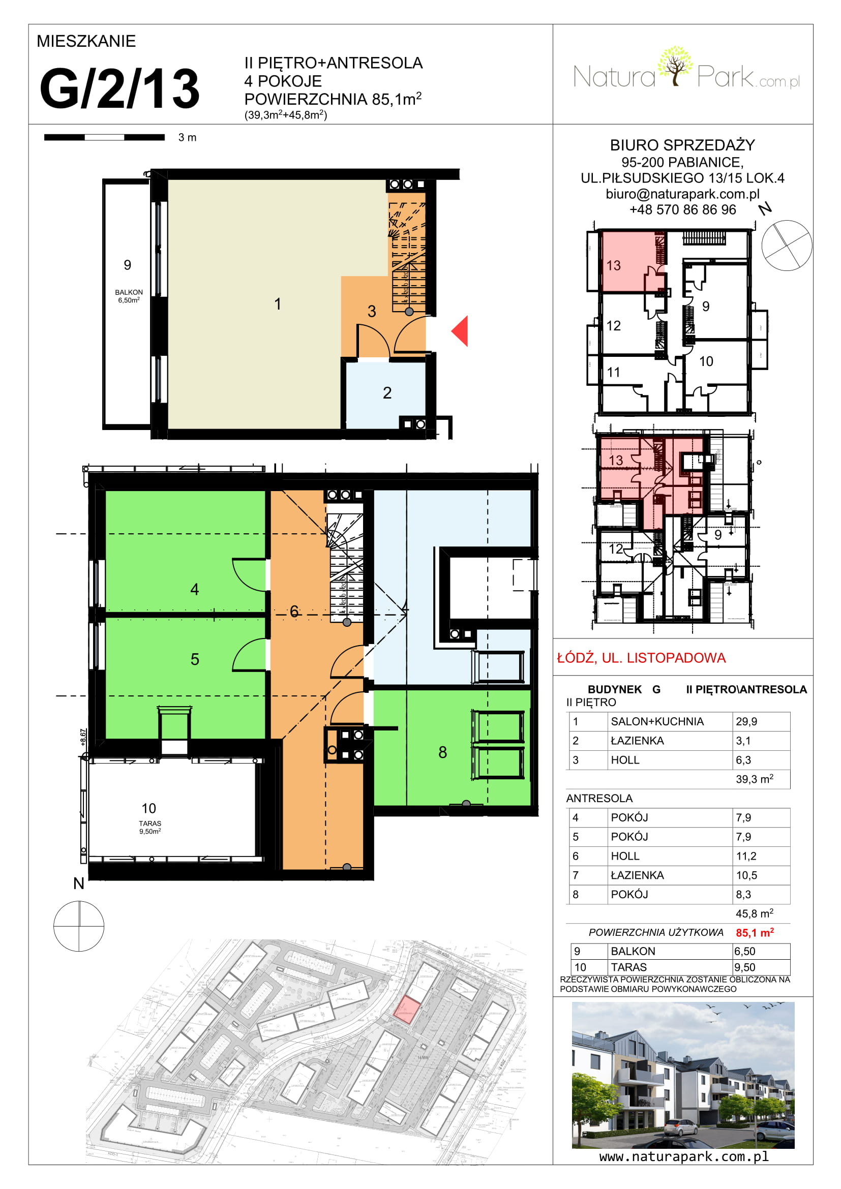 Mieszkanie 84,83 m², piętro 2, oferta nr G/2/13, Natura Park, Łódź, Widzew, Dolina Łódki, ul. Listopadowa-idx