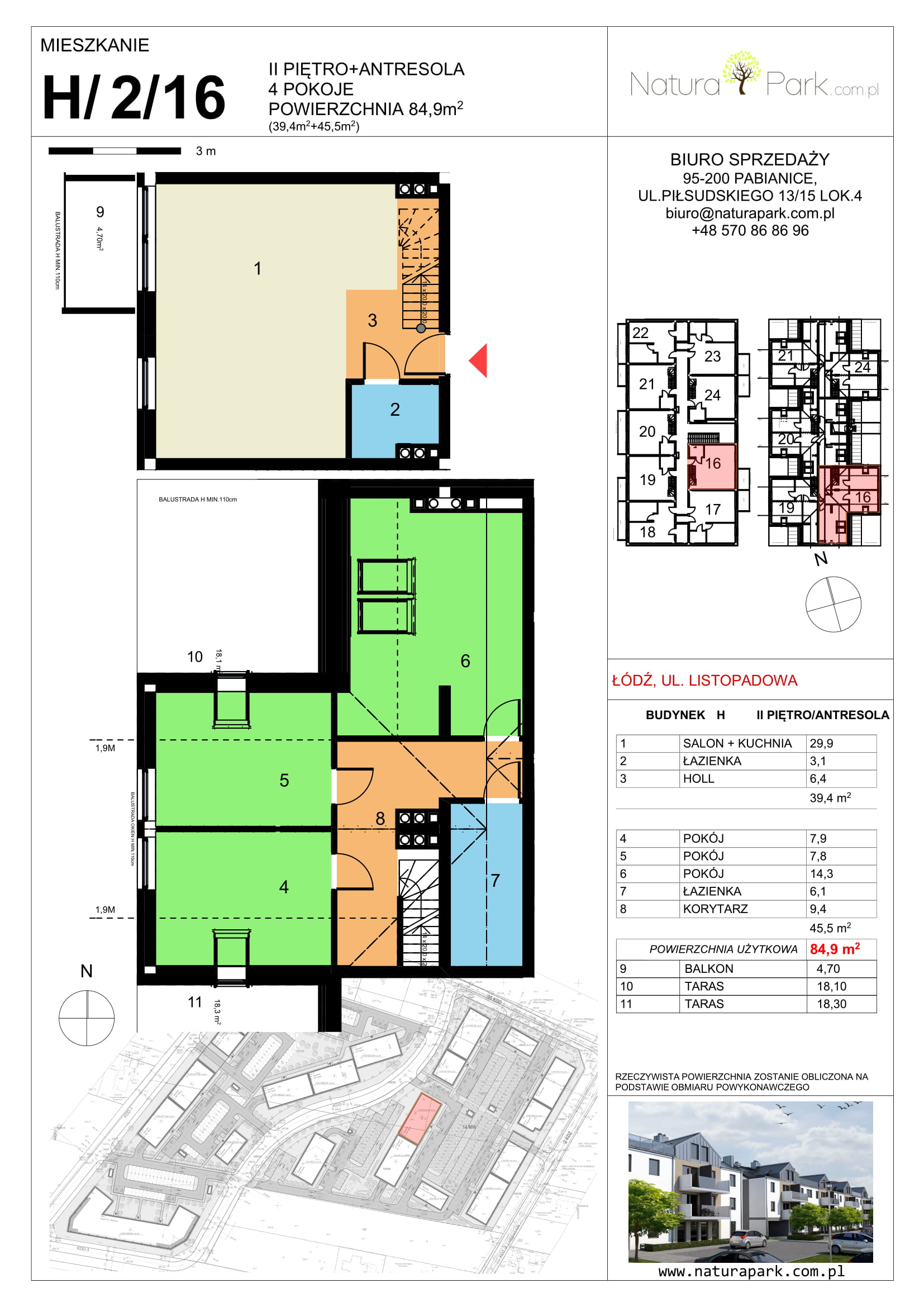 Mieszkanie 84,49 m², piętro 2, oferta nr H/2/16, Natura Park, Łódź, Widzew, Dolina Łódki, ul. Listopadowa-idx