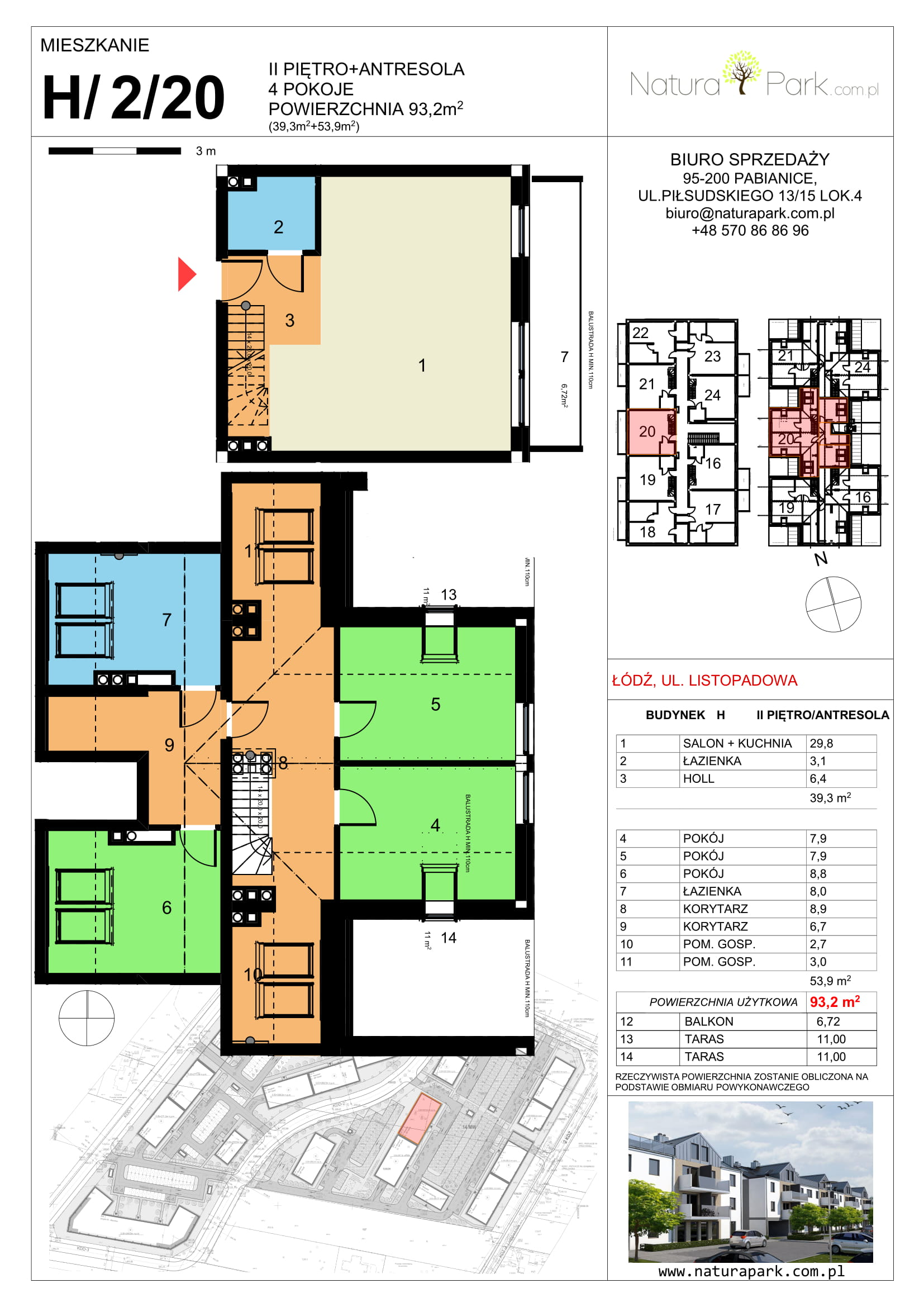 Mieszkanie 92,10 m², piętro 2, oferta nr H/2/20, Natura Park, Łódź, Widzew, Dolina Łódki, ul. Listopadowa-idx