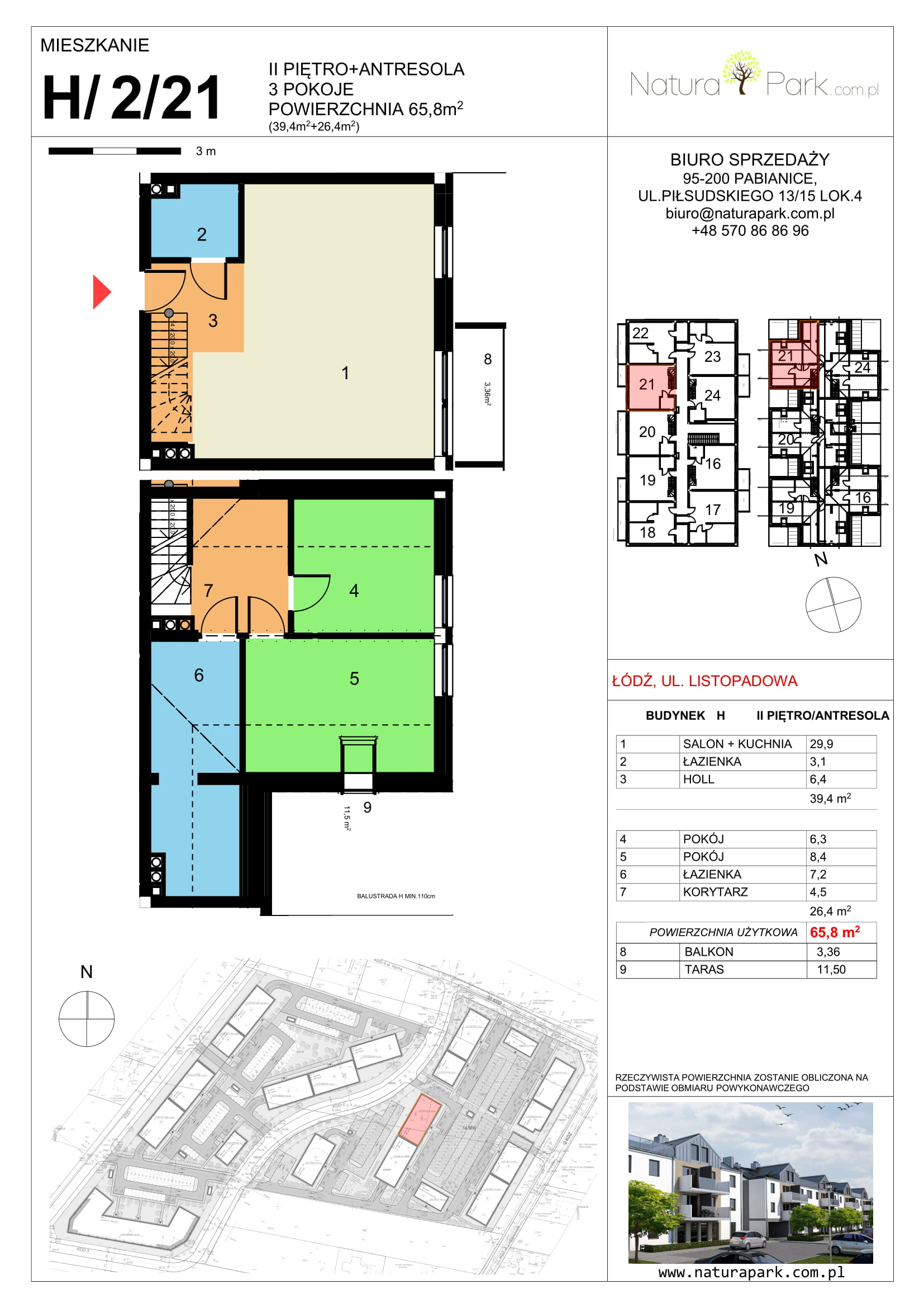 Mieszkanie 65,80 m², piętro 2, oferta nr H/2/21, Natura Park, Łódź, Widzew, Dolina Łódki, ul. Listopadowa-idx