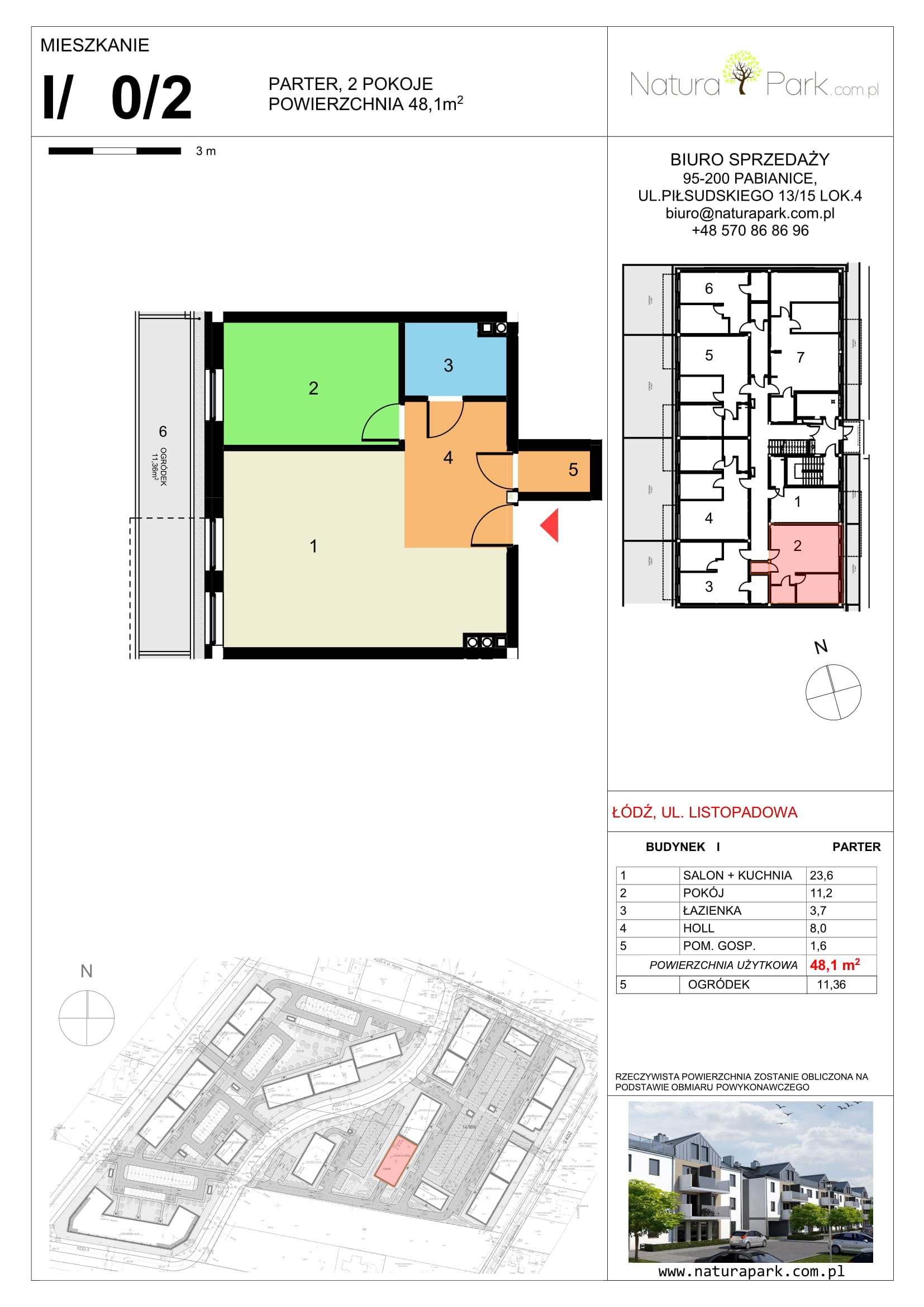 Mieszkanie 48,10 m², parter, oferta nr I/0/2, Natura Park, Łódź, Widzew, Dolina Łódki, ul. Listopadowa-idx