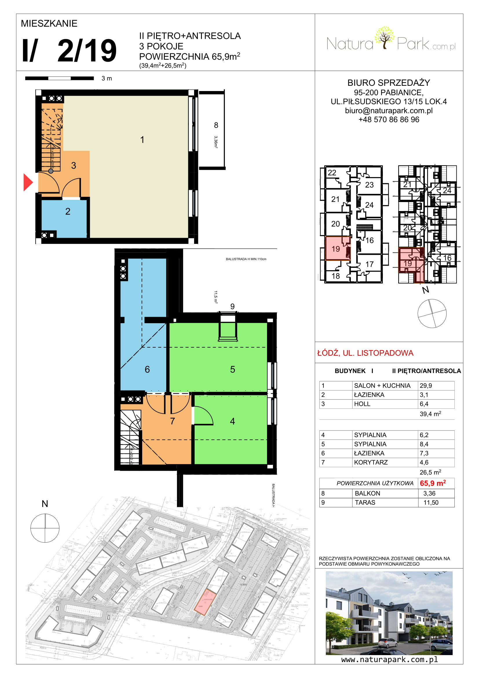 Mieszkanie 65,90 m², piętro 2, oferta nr I/2/19, Natura Park, Łódź, Widzew, Dolina Łódki, ul. Listopadowa-idx