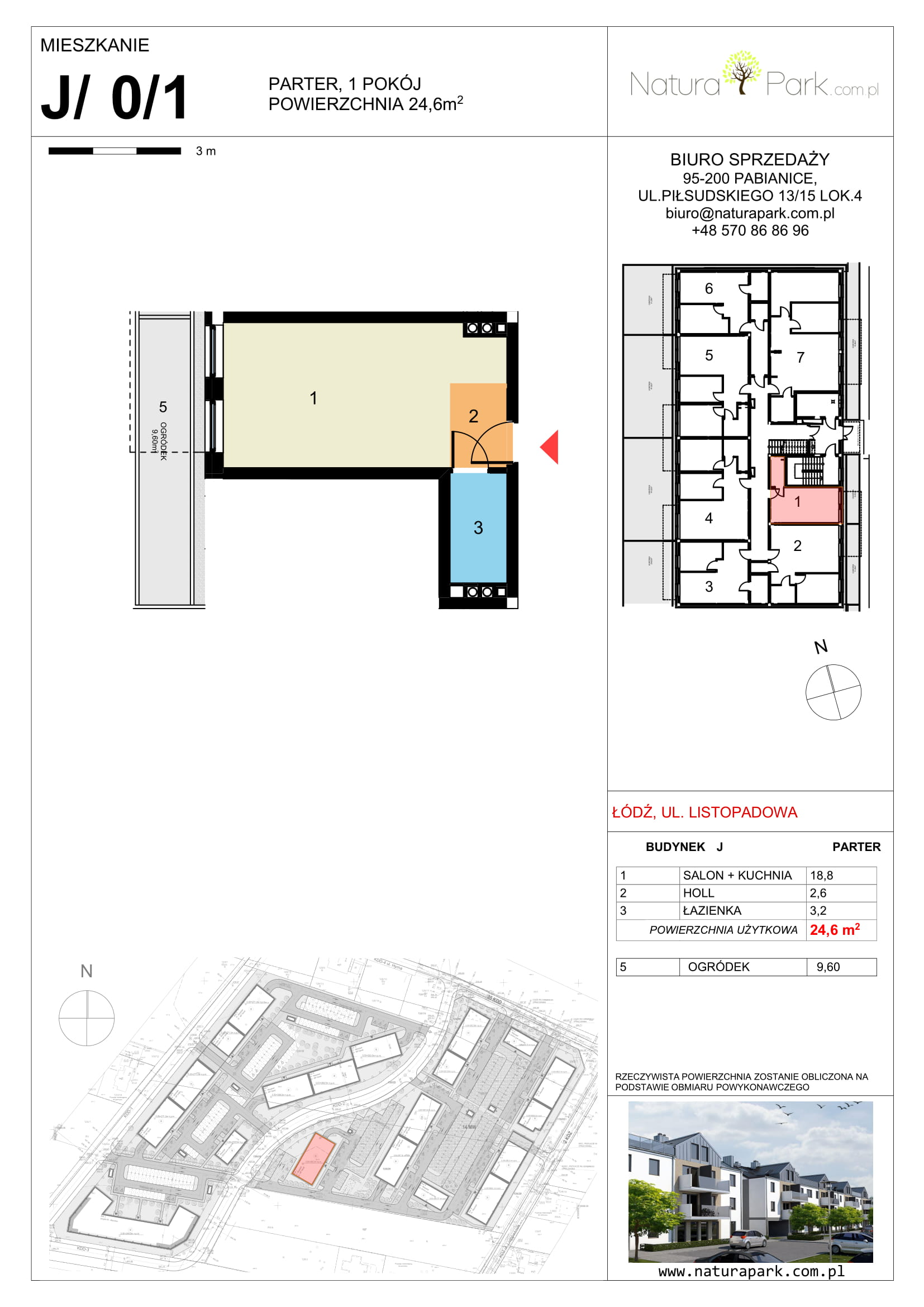 Mieszkanie 24,60 m², parter, oferta nr J/0/1, Natura Park, Łódź, Widzew, Dolina Łódki, ul. Listopadowa-idx