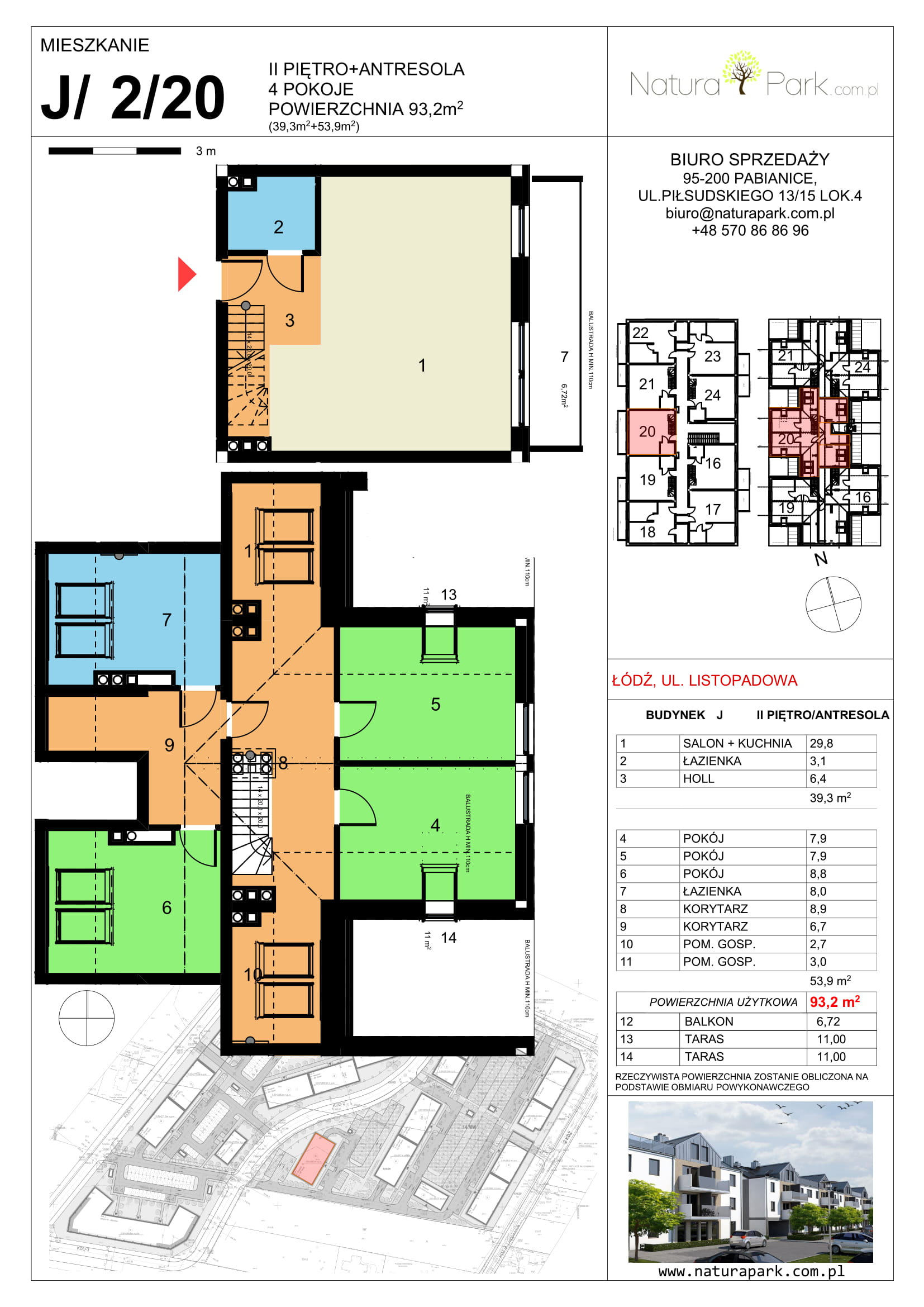 Mieszkanie 91,83 m², piętro 2, oferta nr J/2/20, Natura Park, Łódź, Widzew, Dolina Łódki, ul. Listopadowa-idx